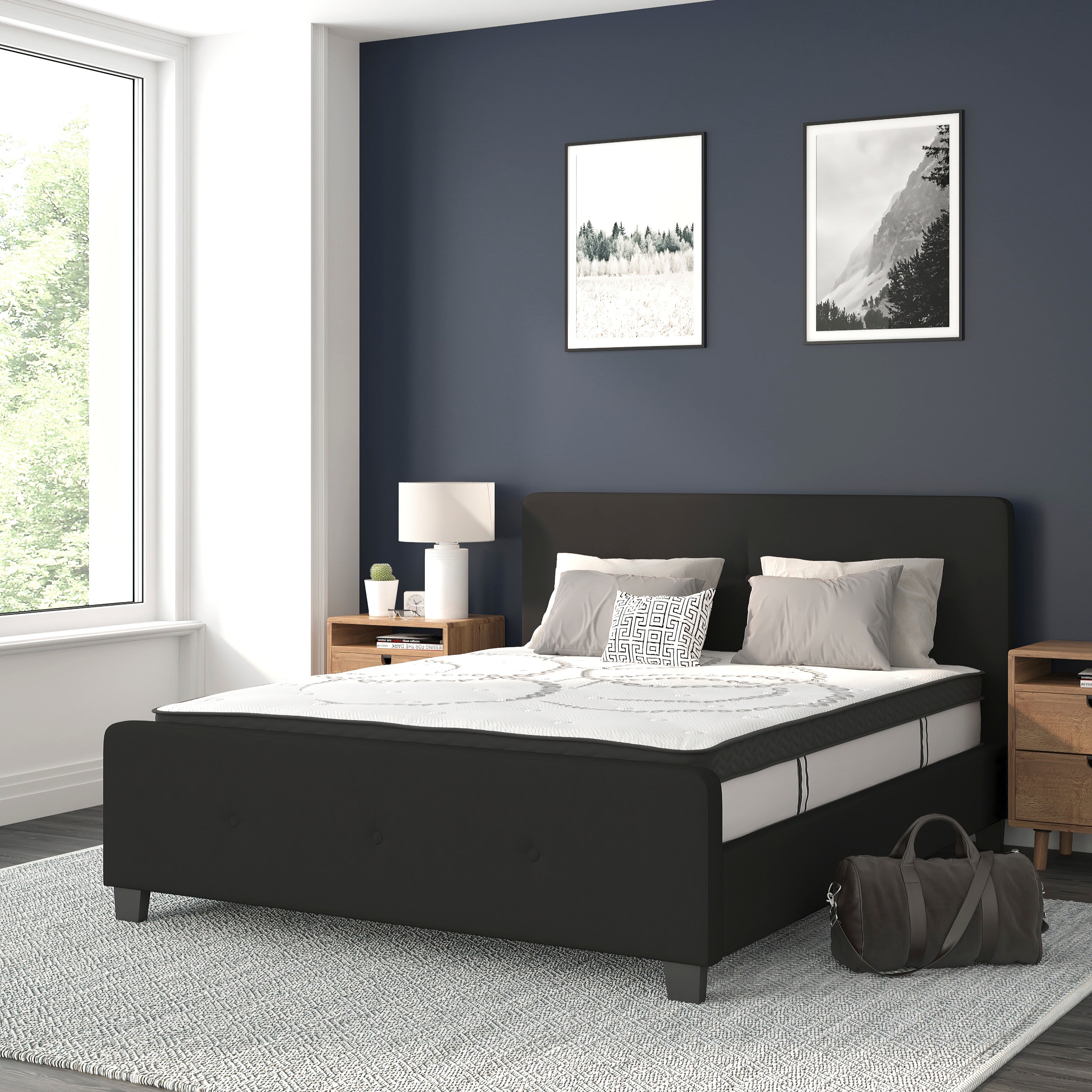 Tribeca Tufted Upholstered Platform Bed with 10 Inch CertiPUR-US Certified Foam and Pocket Spring Mattress-Bed & Mattress-Flash Furniture-Wall2Wall Furnishings