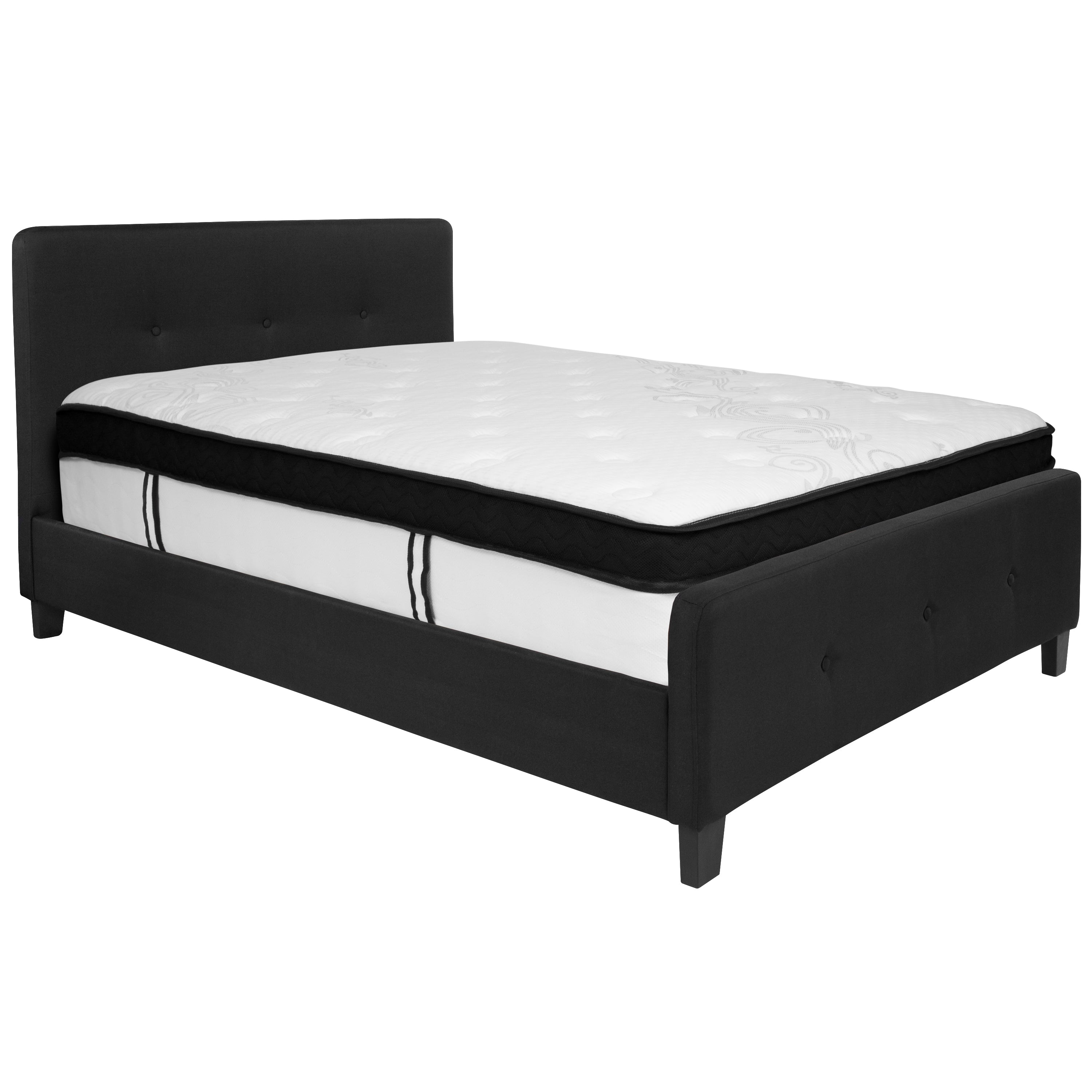 Tribeca Button Tufted Upholstered Platform Bed with Memory Foam Pocket Spring Mattress-Bed & Mattress-Flash Furniture-Wall2Wall Furnishings