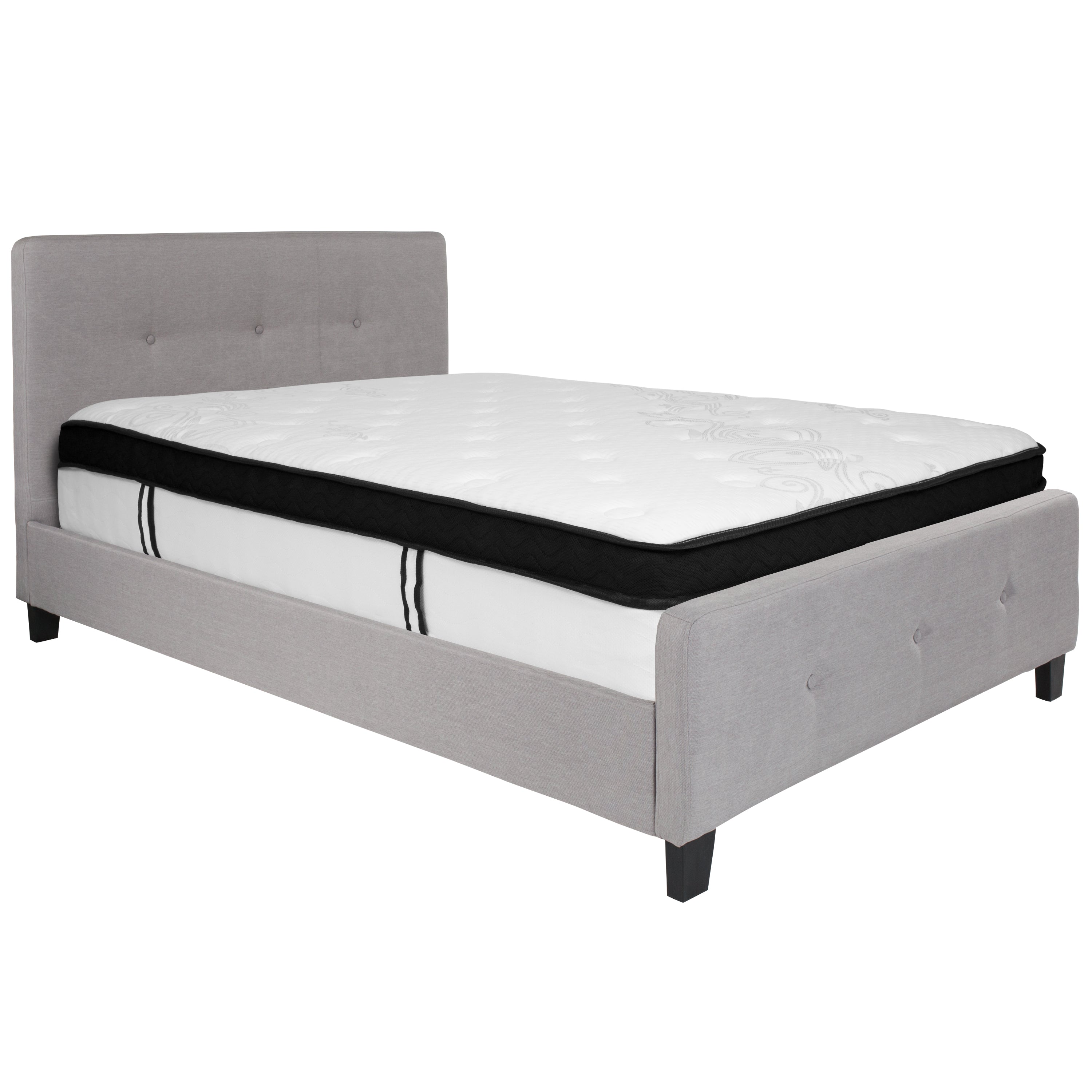 Tribeca Button Tufted Upholstered Platform Bed with Memory Foam Pocket Spring Mattress-Bed & Mattress-Flash Furniture-Wall2Wall Furnishings