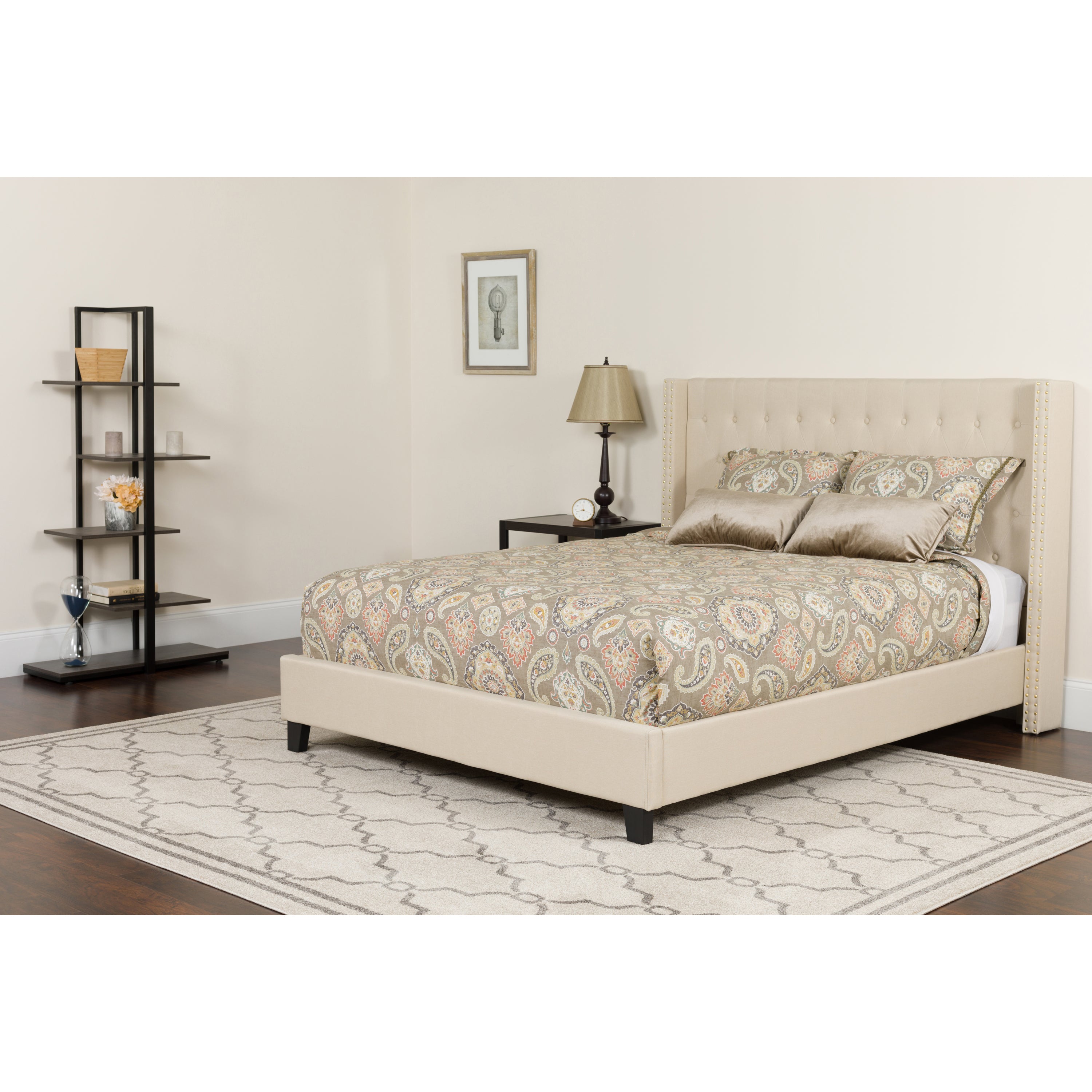 Riverdale Tufted Upholstered Platform Bed with Accent Nail Trimmed Extended Sides with Memory Foam Pocket Spring Mattress