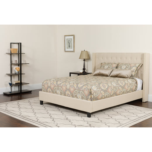 Riverdale Tufted Upholstered Platform Bed with Accent Nail Trimmed Extended Sides with Memory Foam Pocket Spring Mattress