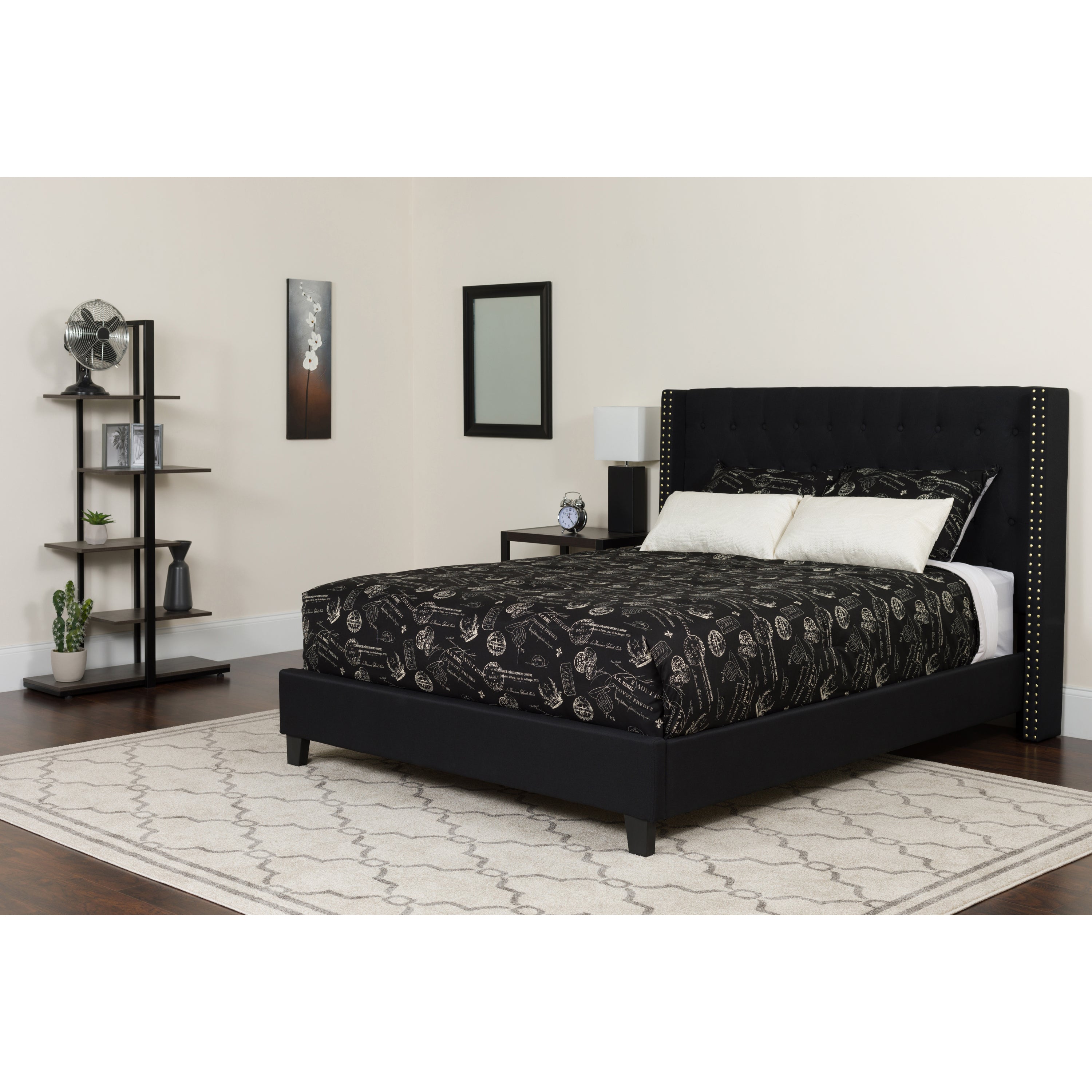 Riverdale Tufted Upholstered Platform Bed with Accent Nail Trimmed Extended Sides with Memory Foam Pocket Spring Mattress-Bed & Mattress-Flash Furniture-Wall2Wall Furnishings