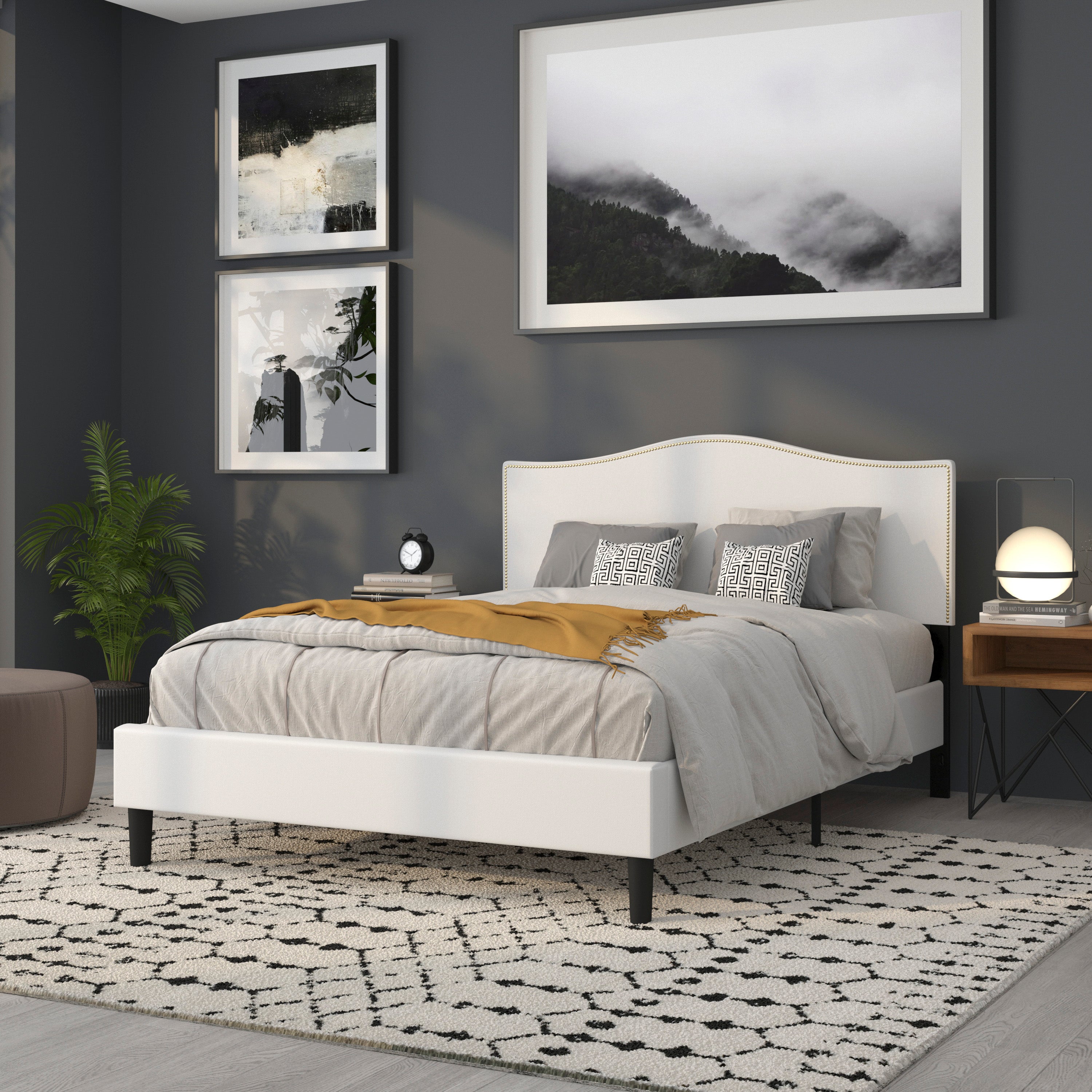 Lexington Arched Upholstered Headboard with Accent Nail Trim