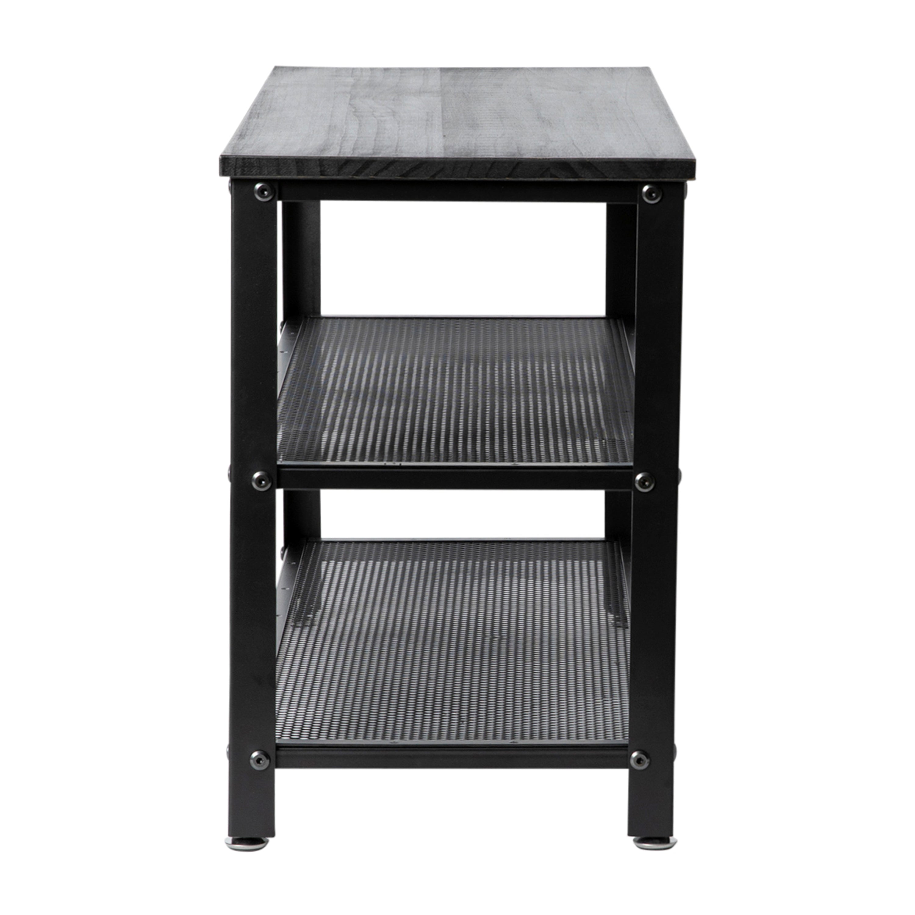 Easton 3-Tier Wooden Entryway Bench with Metal Mesh Shoe Storage Shelves for Entryway, Mudroom, or Bedroom-Entryway Bench-Flash Furniture-Wall2Wall Furnishings