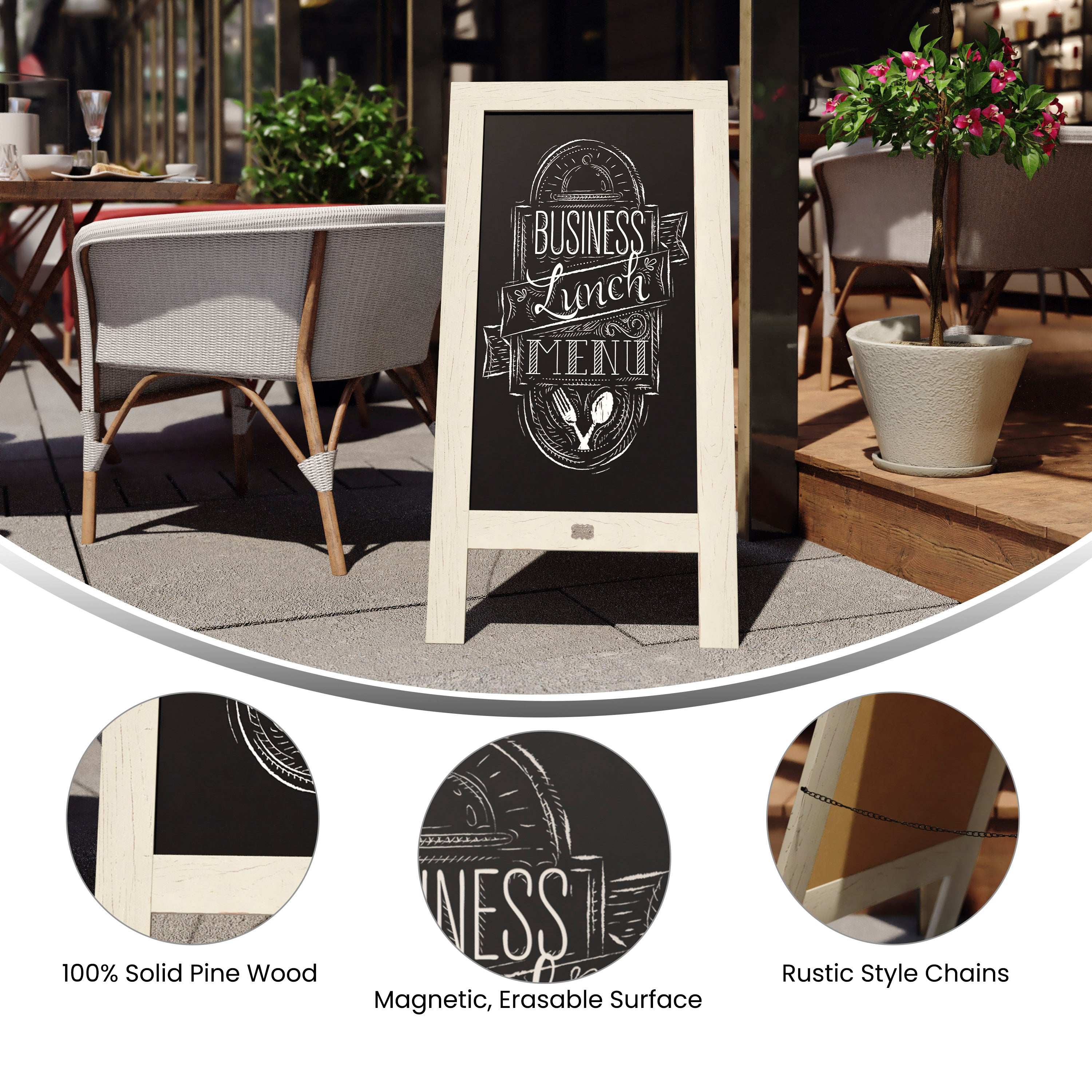 Canterbury Vintage Wooden A-Frame Magnetic Indoor/Outdoor Chalkboard Sign, Freestanding Double Sided Extra Large Message Board-Magnetic A-Frame Chalkboard-Flash Furniture-Wall2Wall Furnishings