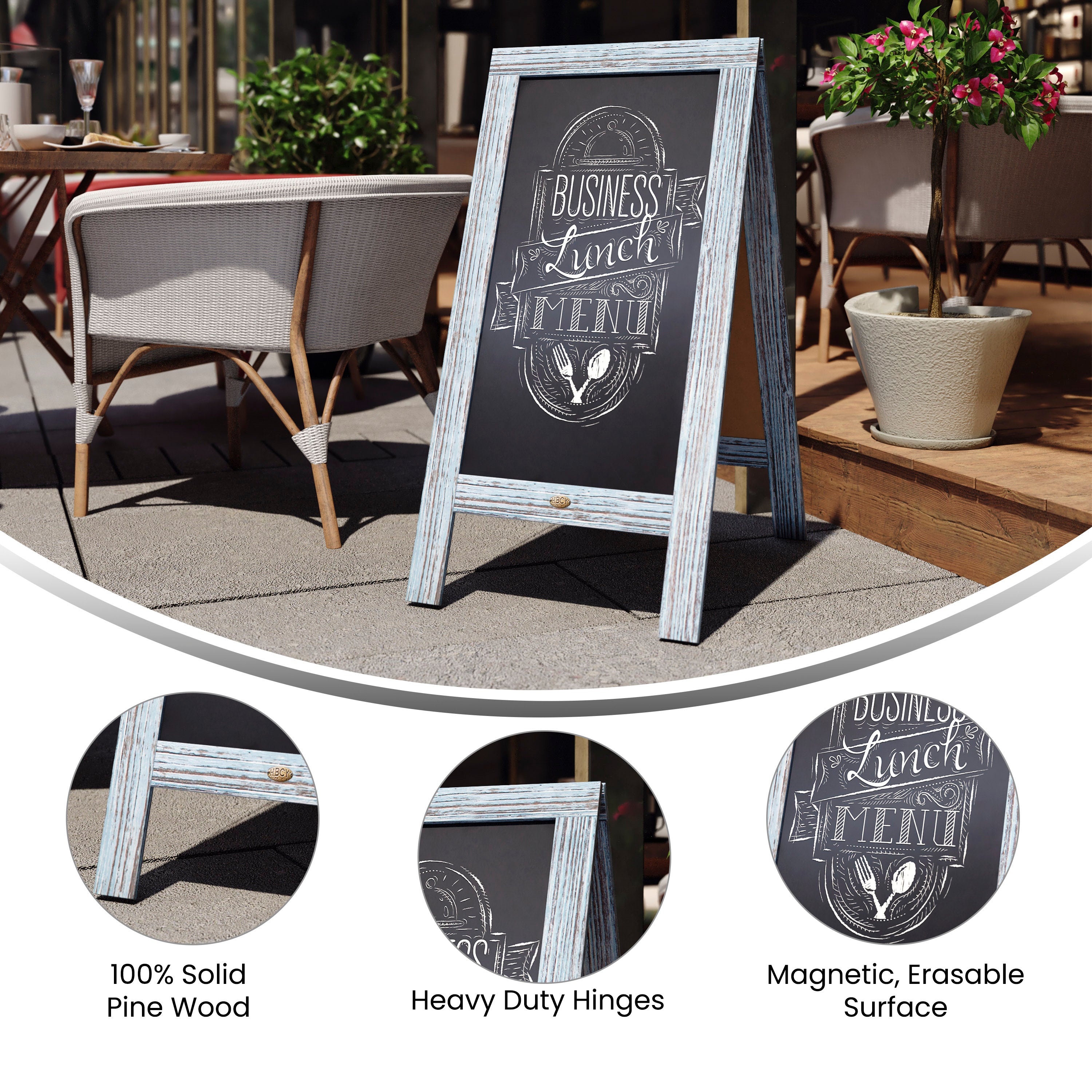 Canterbury Vintage Wooden A-Frame Magnetic Indoor/Outdoor Chalkboard Sign, Freestanding Double Sided Extra Large Message Board-Magnetic A-Frame Chalkboard-Flash Furniture-Wall2Wall Furnishings