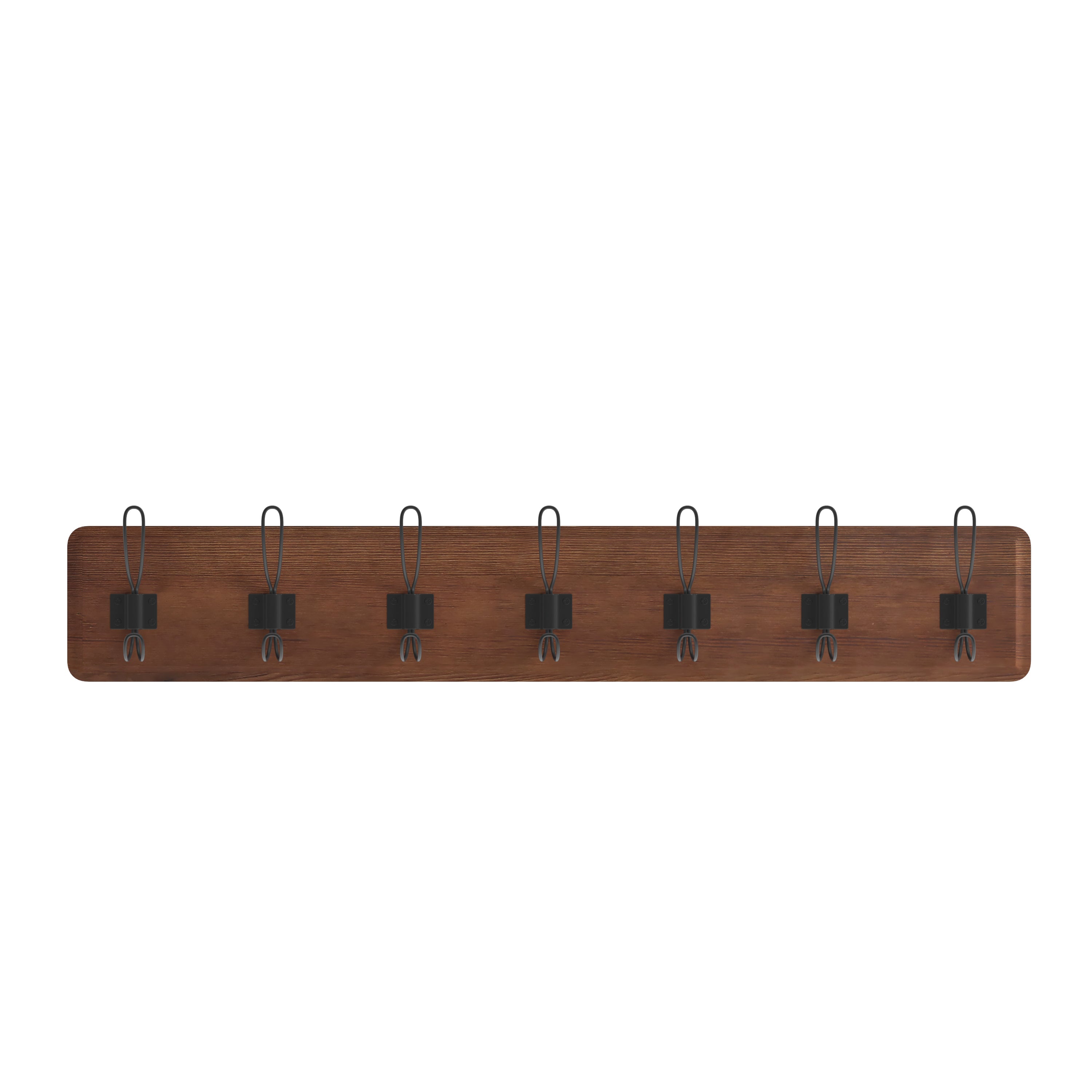 Daly Wall Mounted Solid Pine Wood Storage Rack with 7 Hanging Hooks For Entryway, Kitchen, Bathroom-Wall Mount Hook Racks-Flash Furniture-Wall2Wall Furnishings