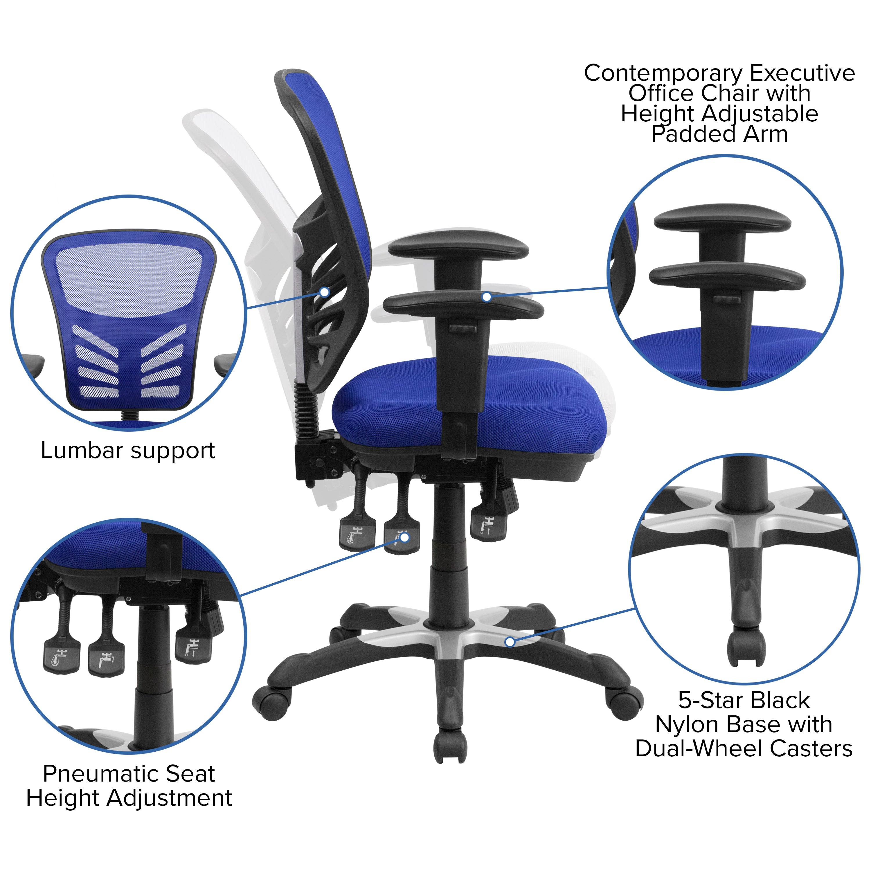 Mid-Back Mesh Multifunction Executive Swivel Ergonomic Office Chair with Adjustable Arms