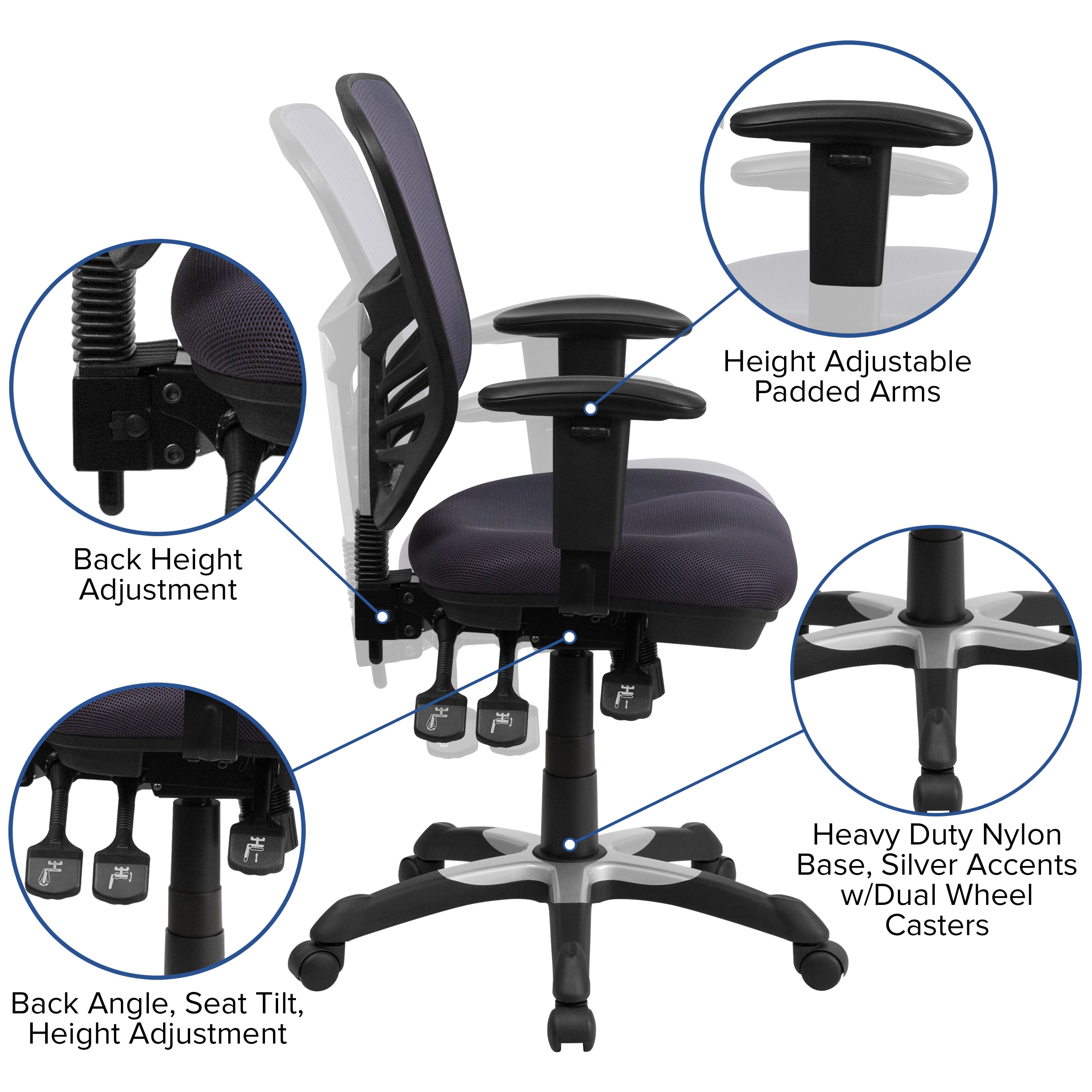 Mid-Back Mesh Multifunction Executive Swivel Ergonomic Office Chair with Adjustable Arms