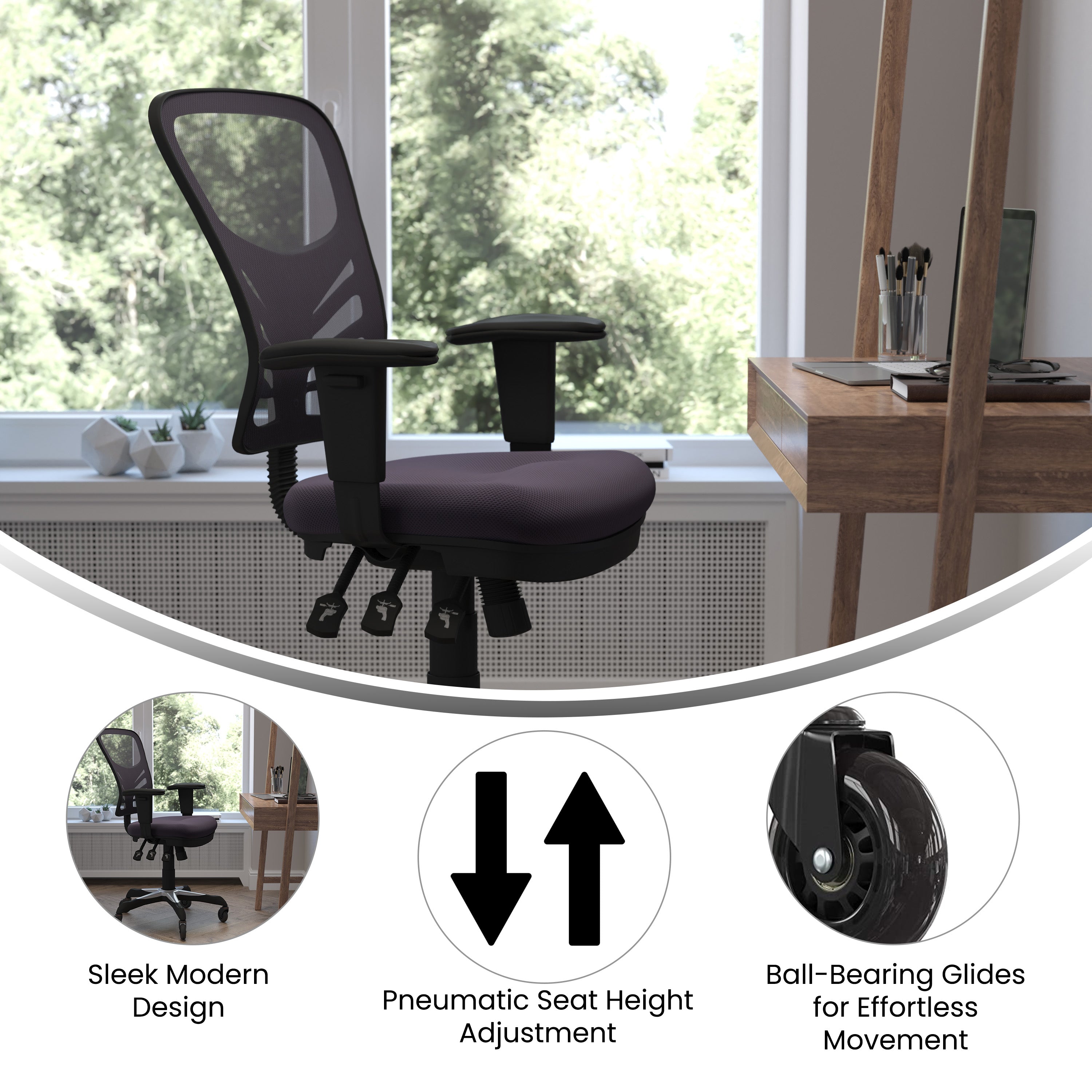 Nicholas Mid-Back Multifunction Executive Swivel Ergonomic Office Chair with Adjustable Arms and Transparent Roller Wheels