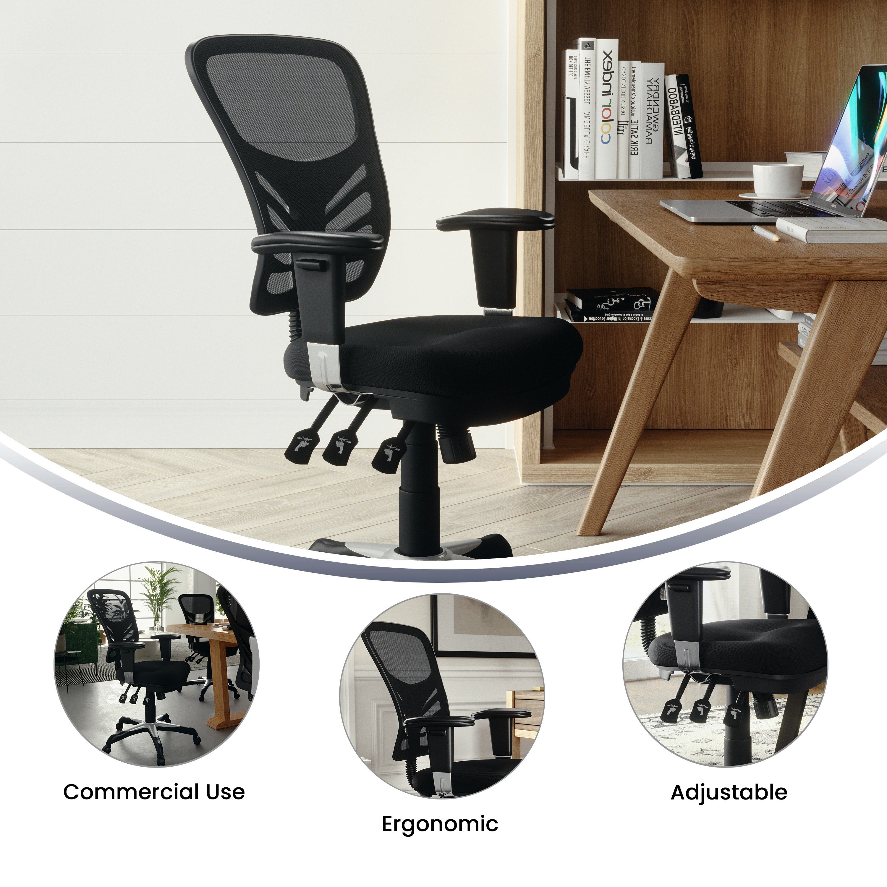 Mid-Back Mesh Multifunction Executive Swivel Ergonomic Office Chair with Adjustable Arms