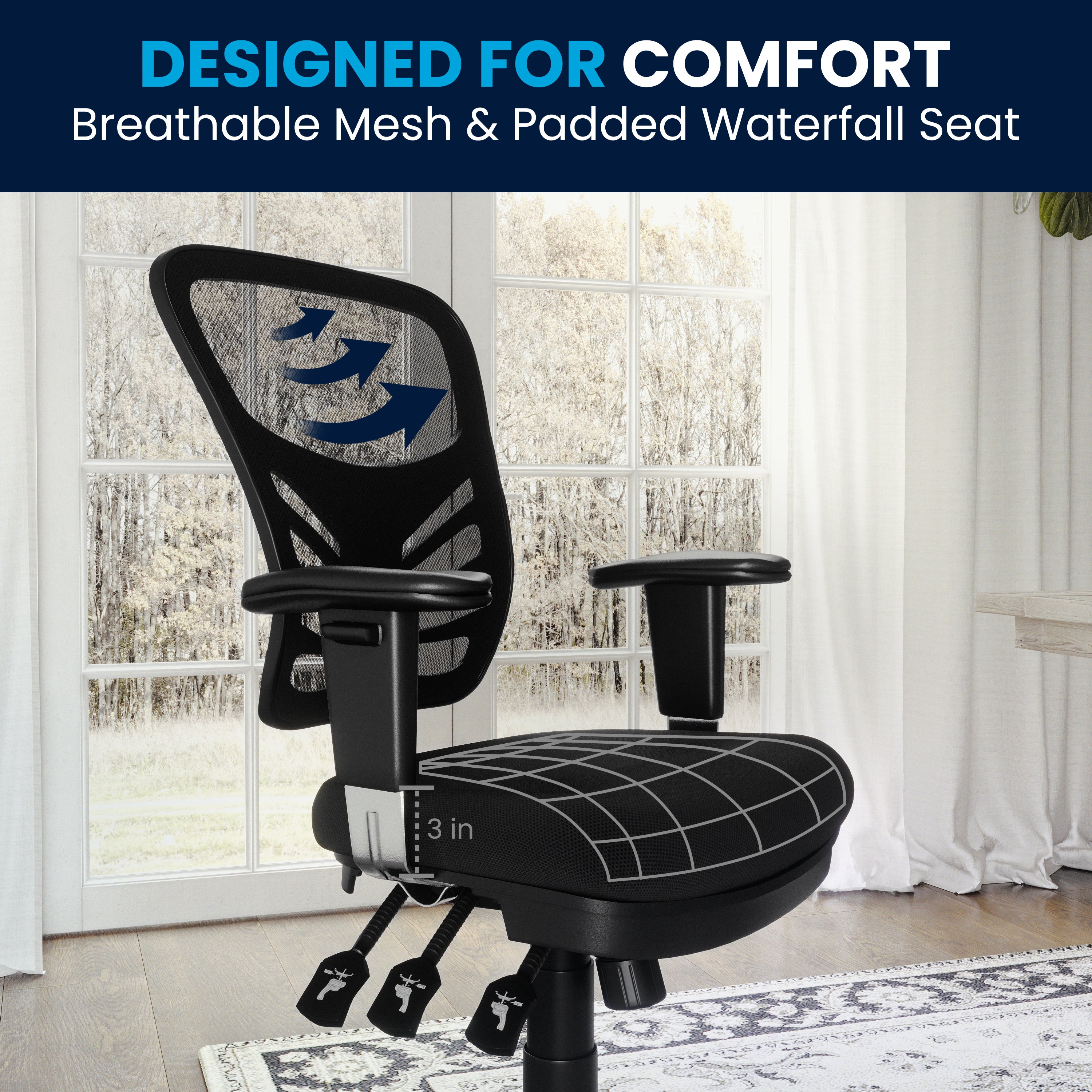 Mid-Back Mesh Multifunction Executive Swivel Ergonomic Office Chair with Adjustable Arms