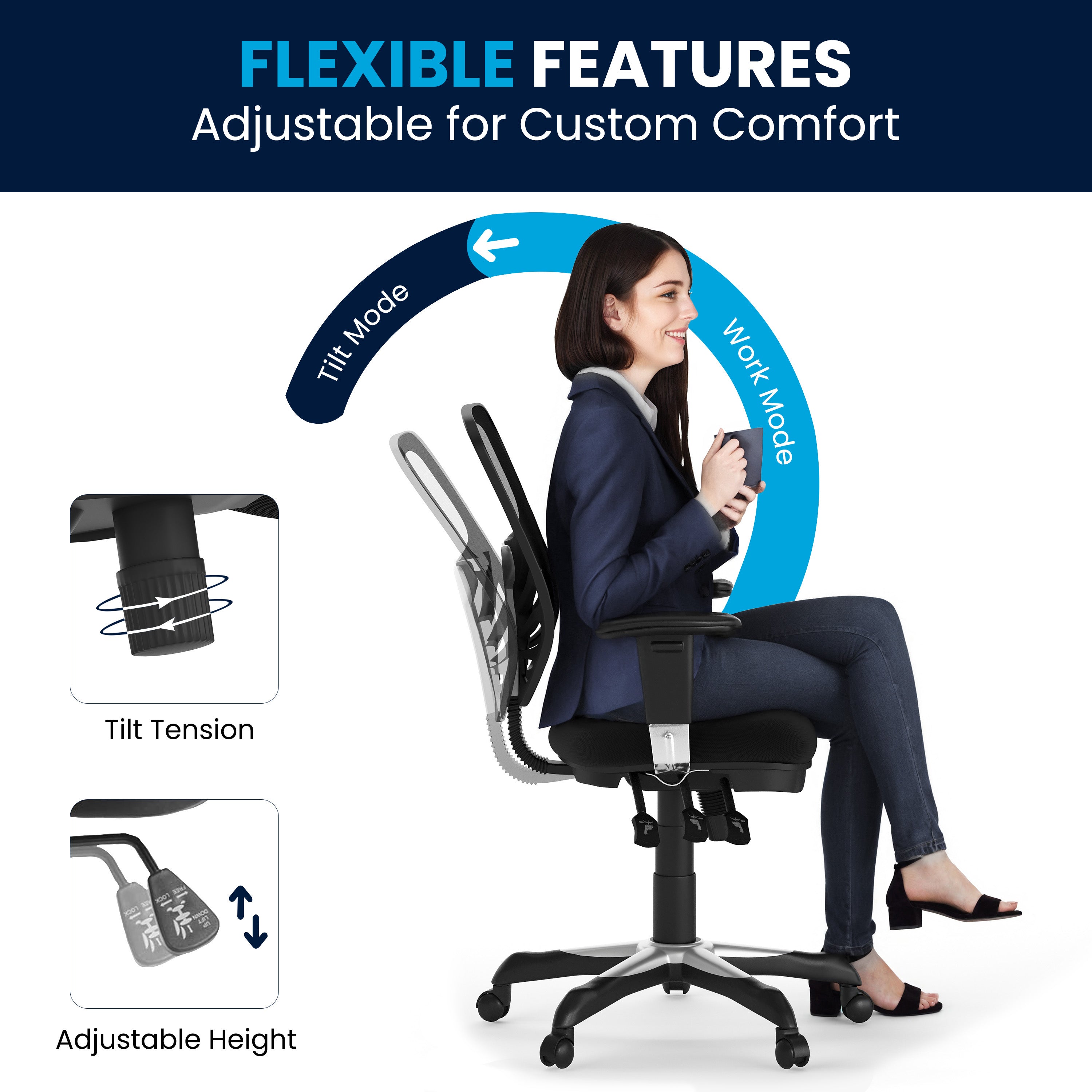 Mid-Back Mesh Multifunction Executive Swivel Ergonomic Office Chair with Adjustable Arms