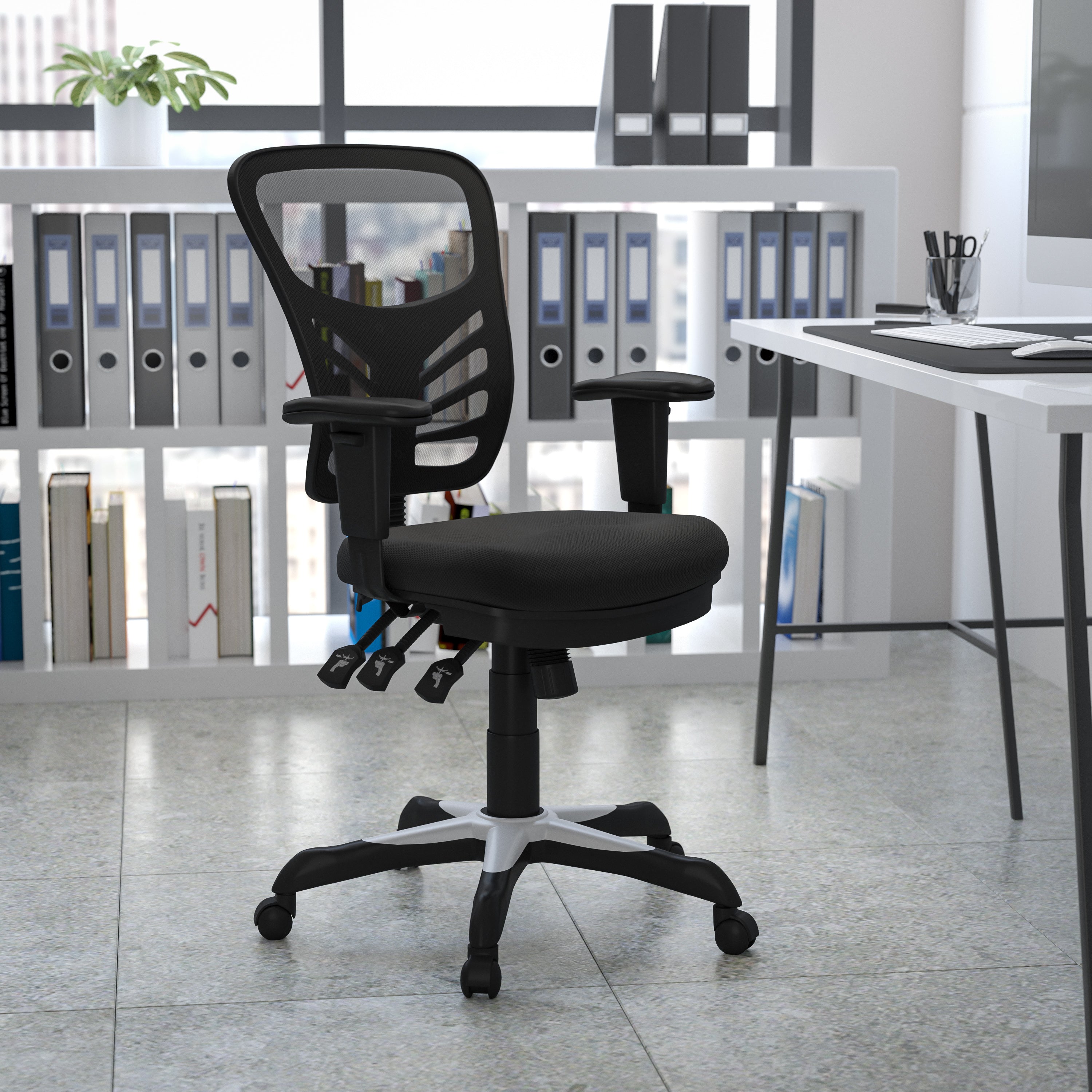 Mid-Back Mesh Multifunction Executive Swivel Ergonomic Office Chair with Adjustable Arms-Office Chair-Flash Furniture-Wall2Wall Furnishings
