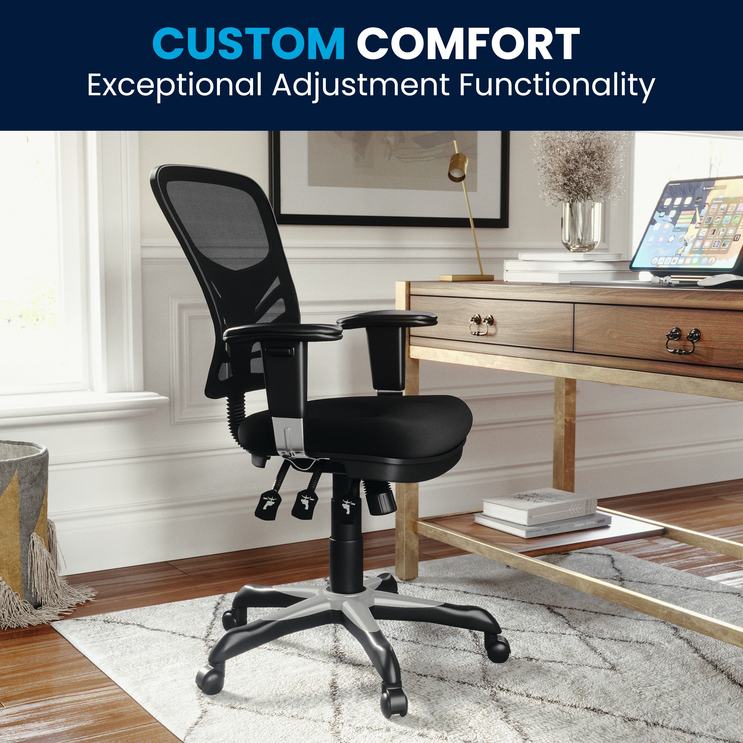 Mid-Back Mesh Multifunction Executive Swivel Ergonomic Office Chair with Adjustable Arms