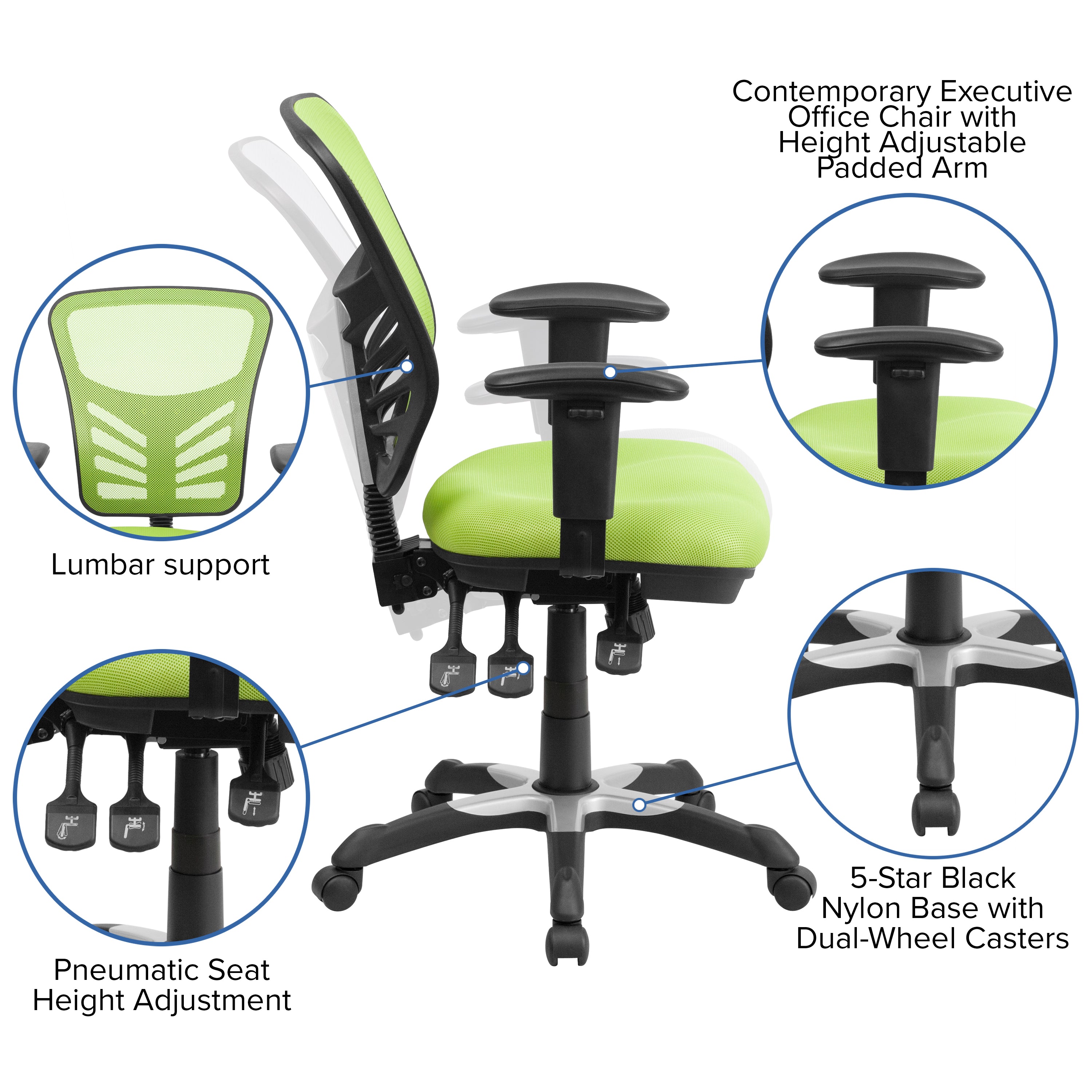 Mid-Back Mesh Multifunction Executive Swivel Ergonomic Office Chair with Adjustable Arms