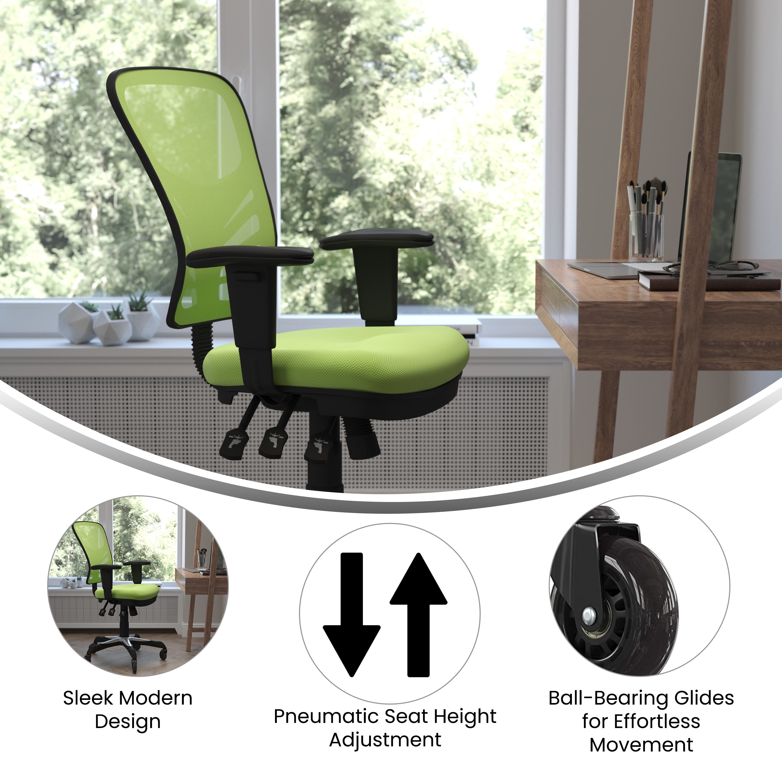 Nicholas Mid-Back Multifunction Executive Swivel Ergonomic Office Chair with Adjustable Arms and Transparent Roller Wheels
