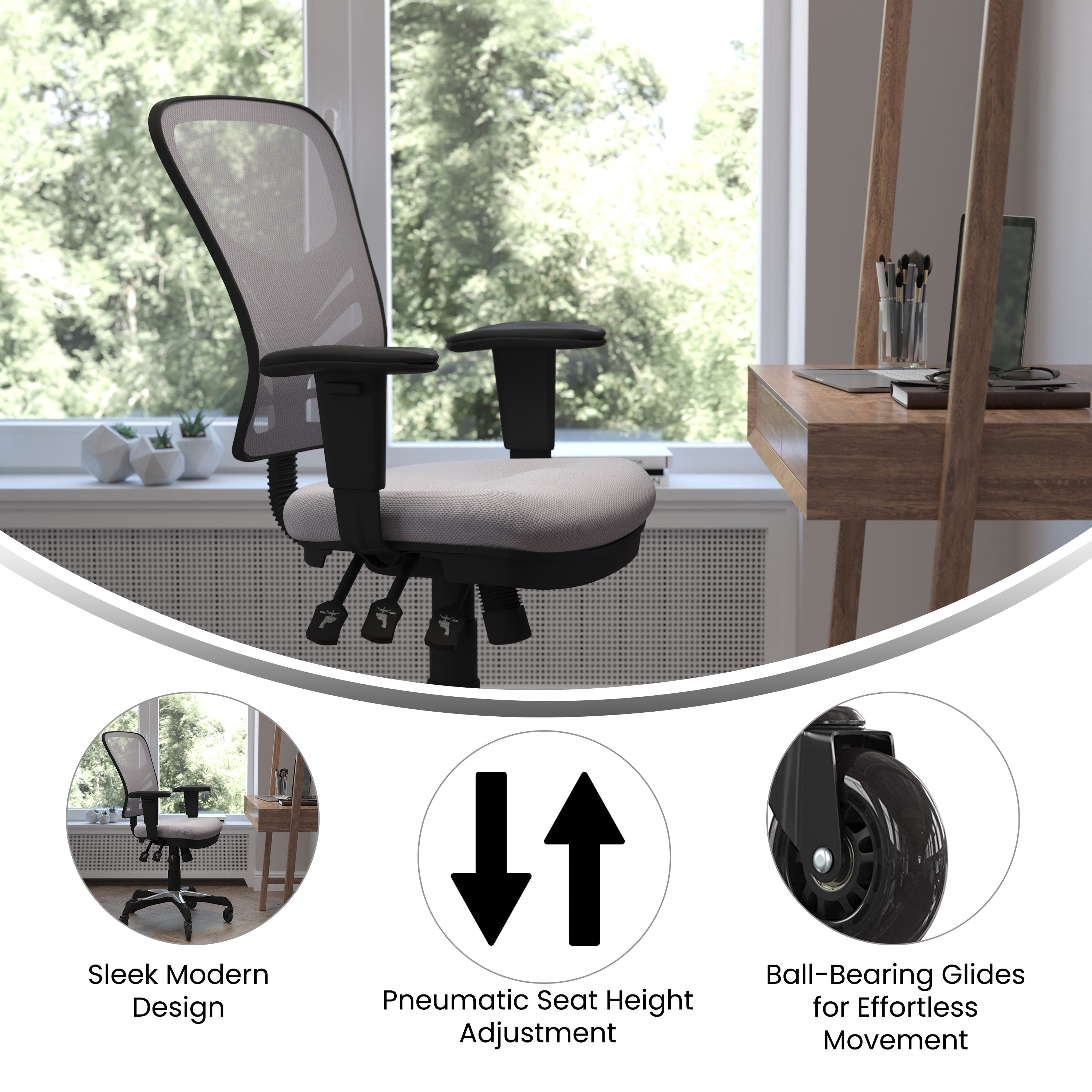 Nicholas Mid-Back Multifunction Executive Swivel Ergonomic Office Chair with Adjustable Arms and Transparent Roller Wheels