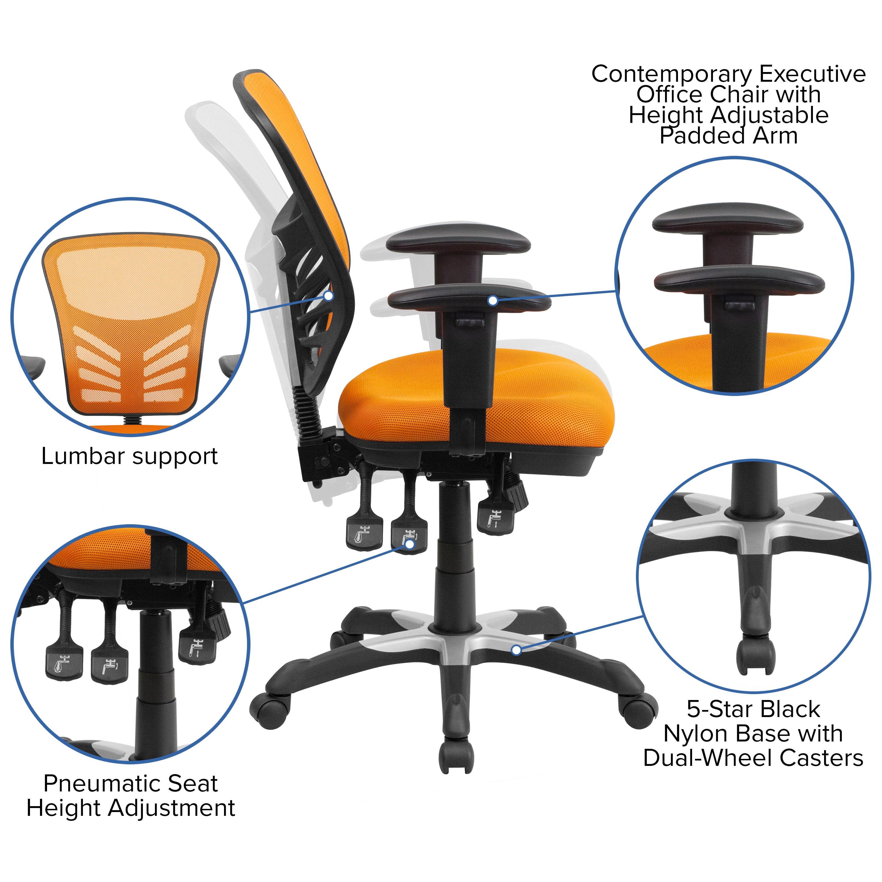 Mid-Back Mesh Multifunction Executive Swivel Ergonomic Office Chair with Adjustable Arms