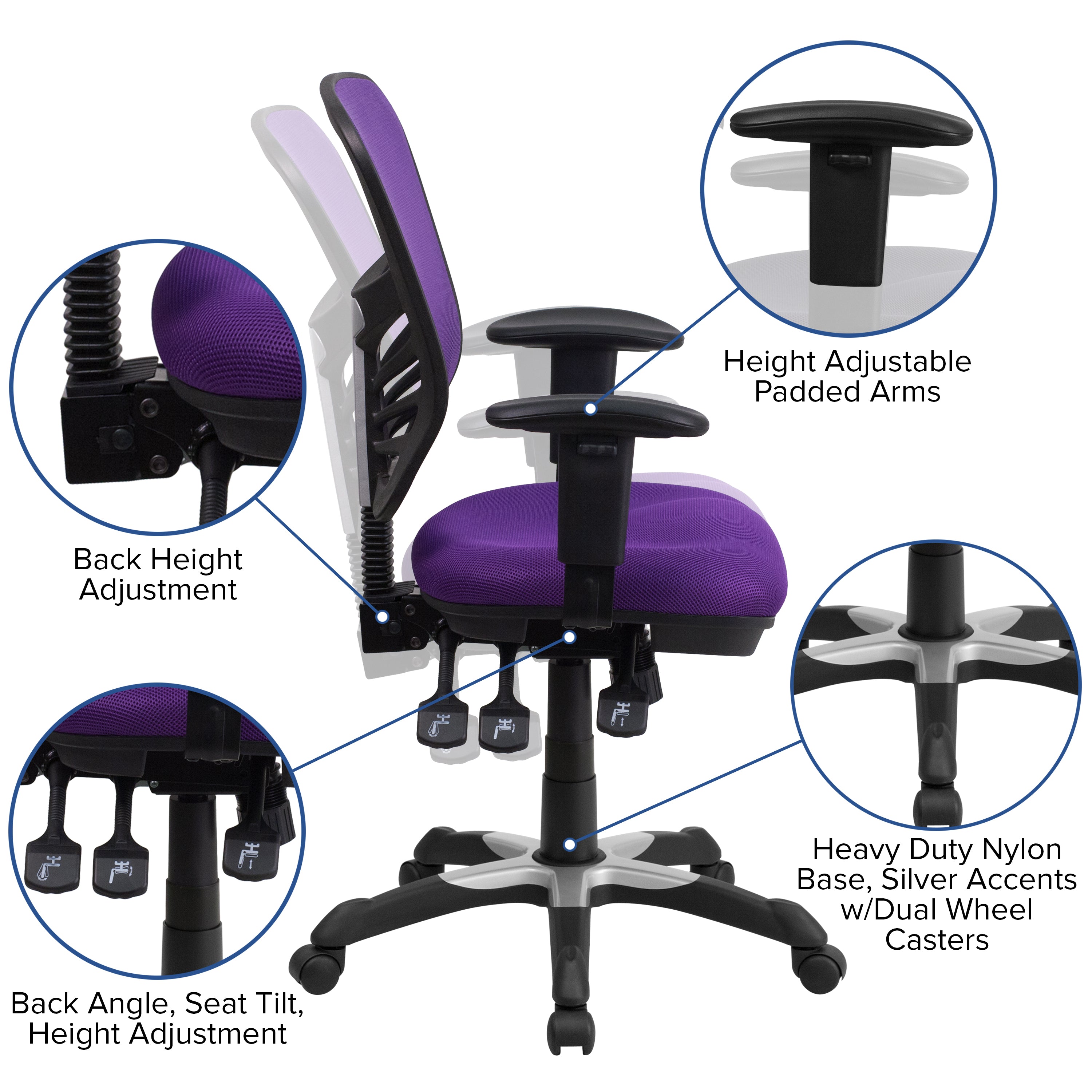 Mid-Back Mesh Multifunction Executive Swivel Ergonomic Office Chair with Adjustable Arms