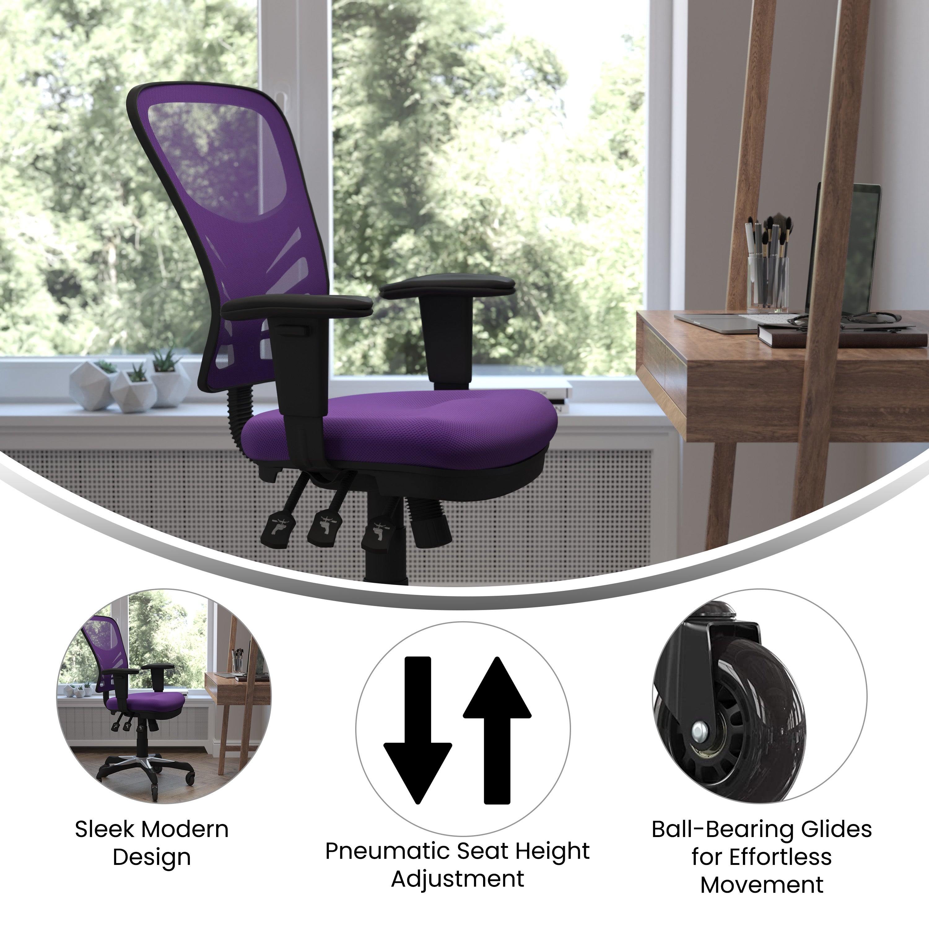 Nicholas Mid-Back Multifunction Executive Swivel Ergonomic Office Chair with Adjustable Arms and Transparent Roller Wheels
