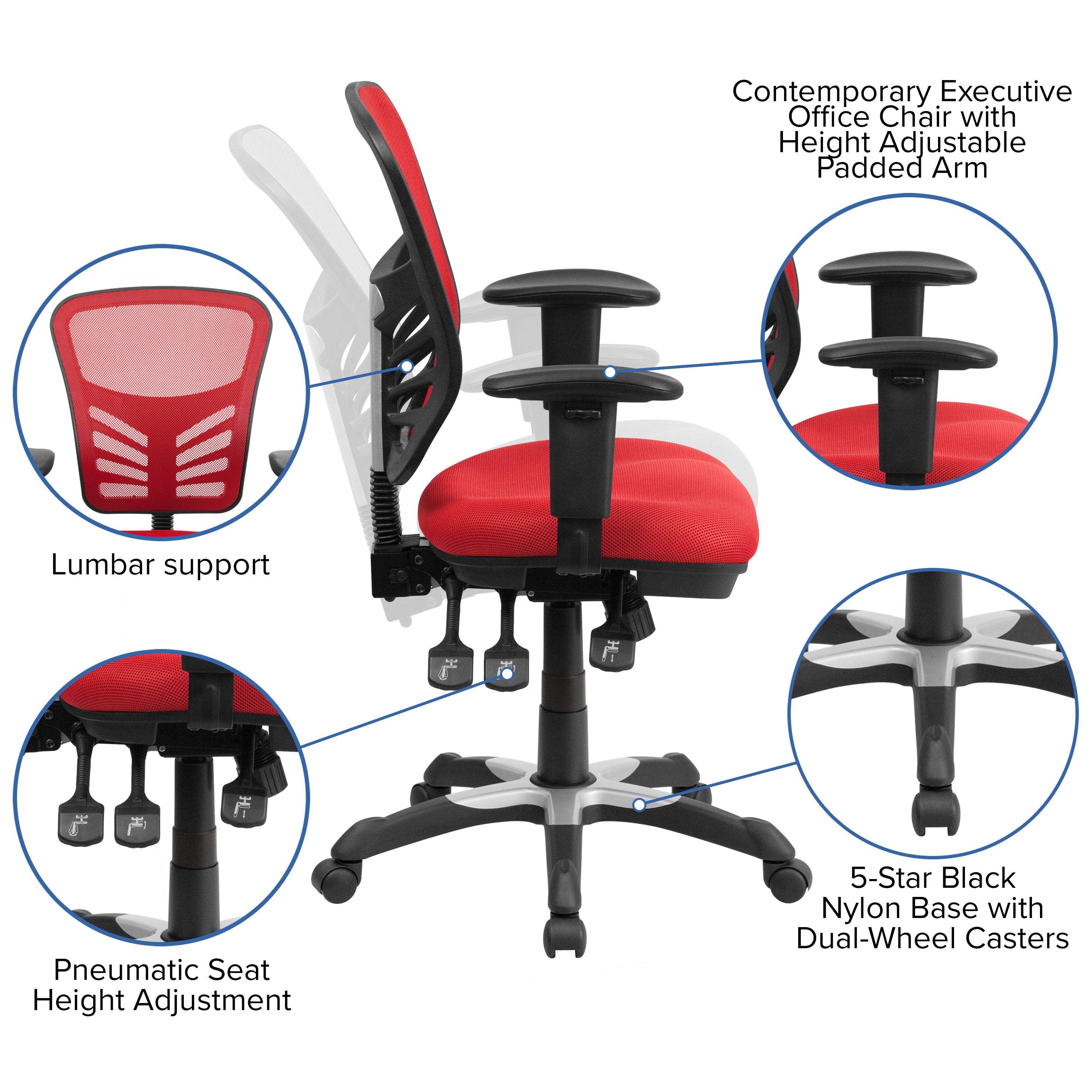 Mid-Back Mesh Multifunction Executive Swivel Ergonomic Office Chair with Adjustable Arms