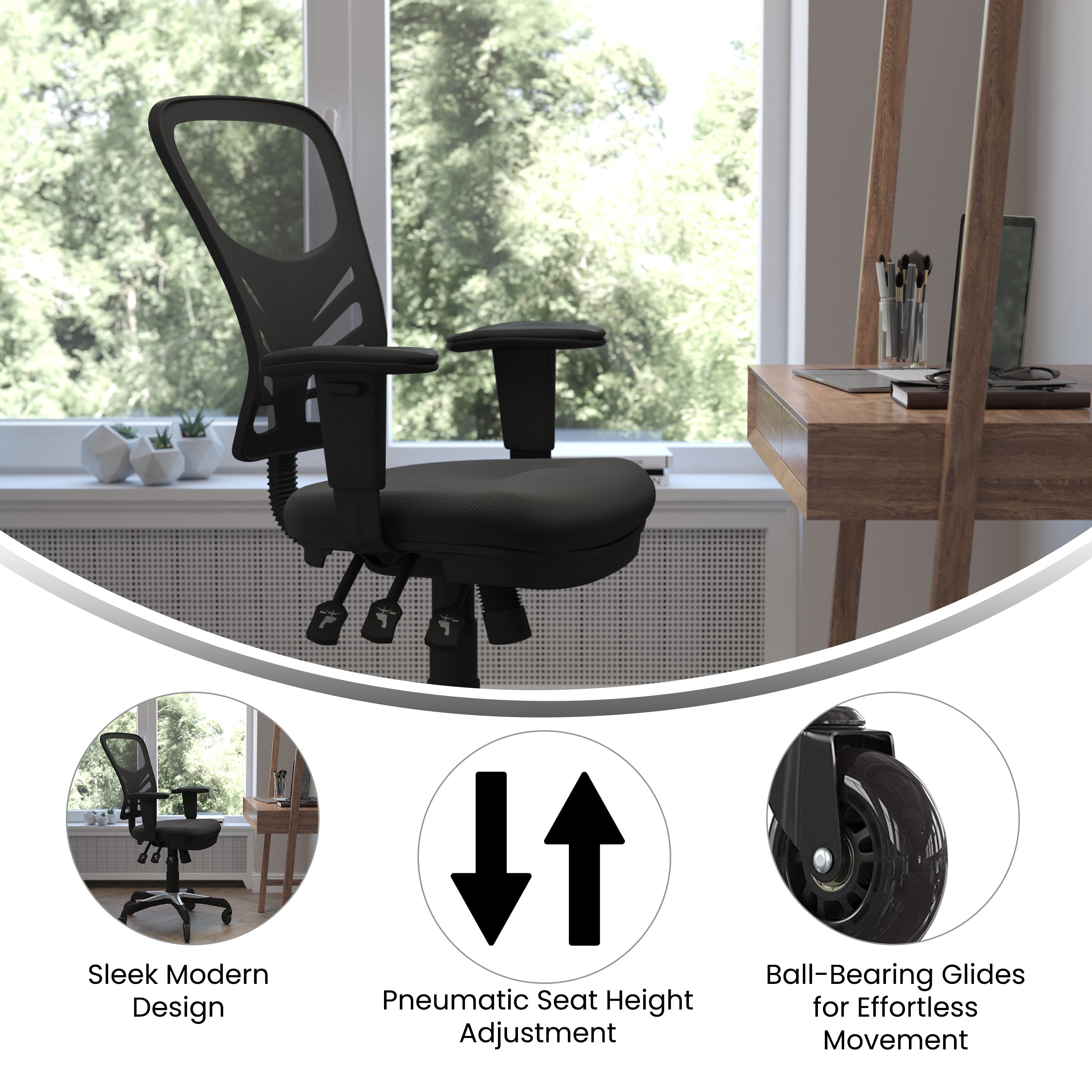Nicholas Mid-Back Multifunction Executive Swivel Ergonomic Office Chair with Adjustable Arms and Transparent Roller Wheels