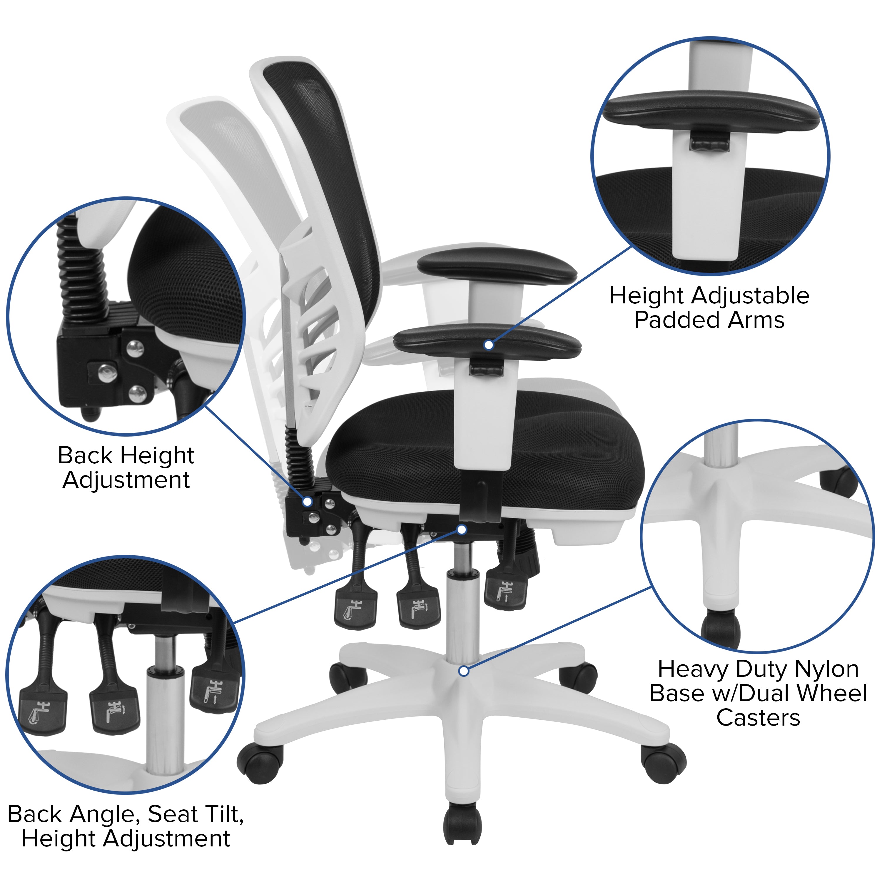 Mid-Back Mesh Multifunction Executive Swivel Ergonomic Office Chair with Adjustable Arms
