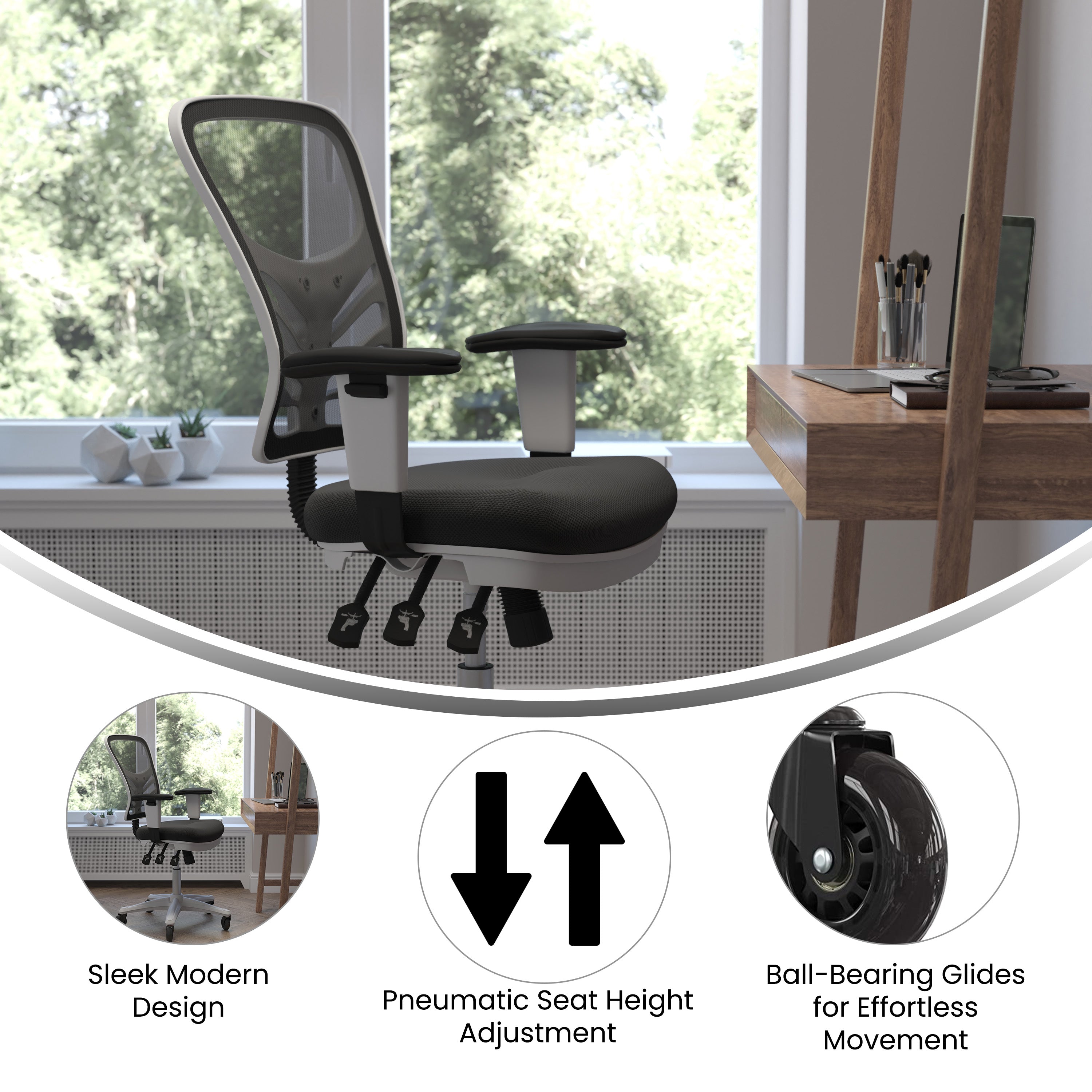 Nicholas Mid-Back Multifunction Executive Swivel Ergonomic Office Chair with Adjustable Arms and Transparent Roller Wheels