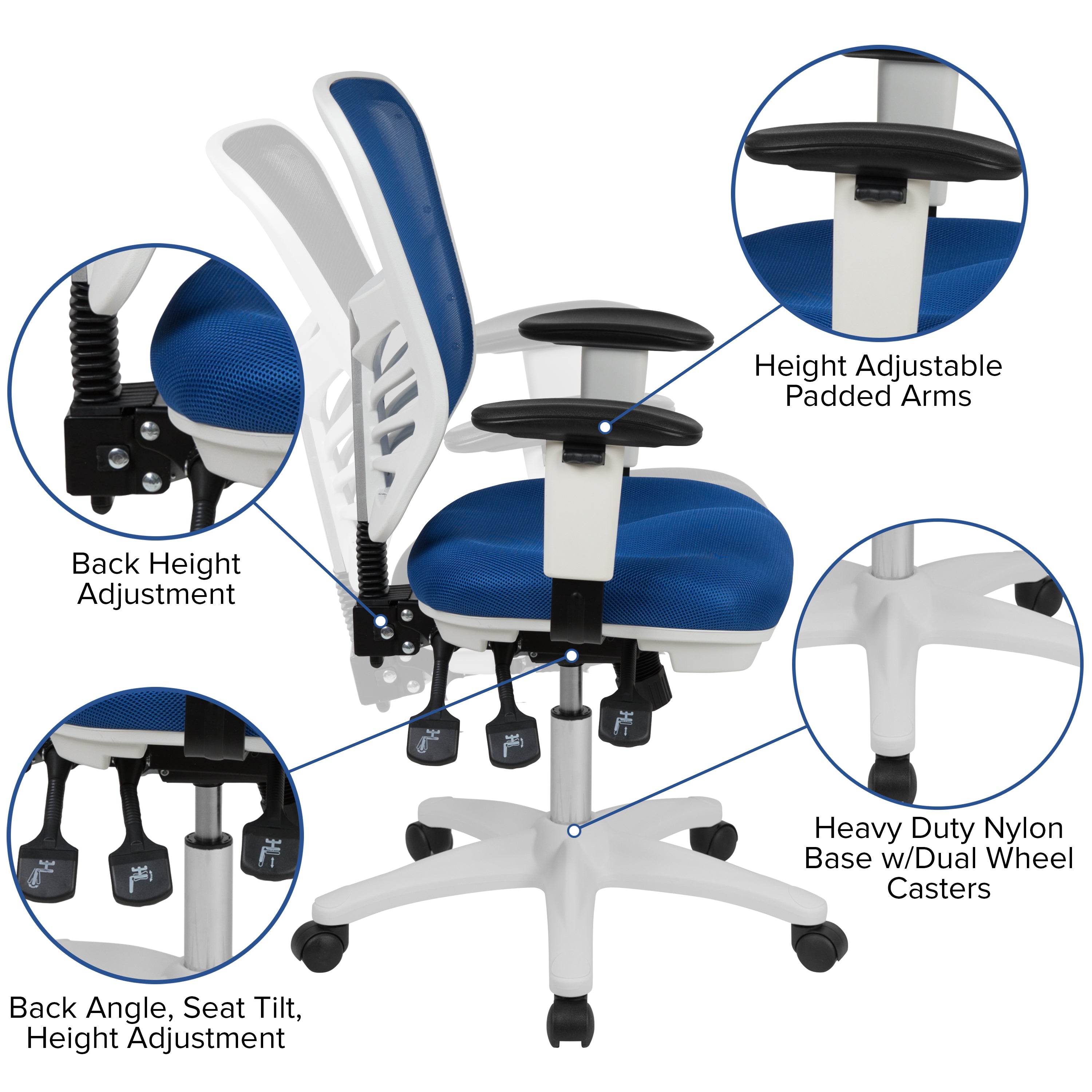 Mid-Back Mesh Multifunction Executive Swivel Ergonomic Office Chair with Adjustable Arms
