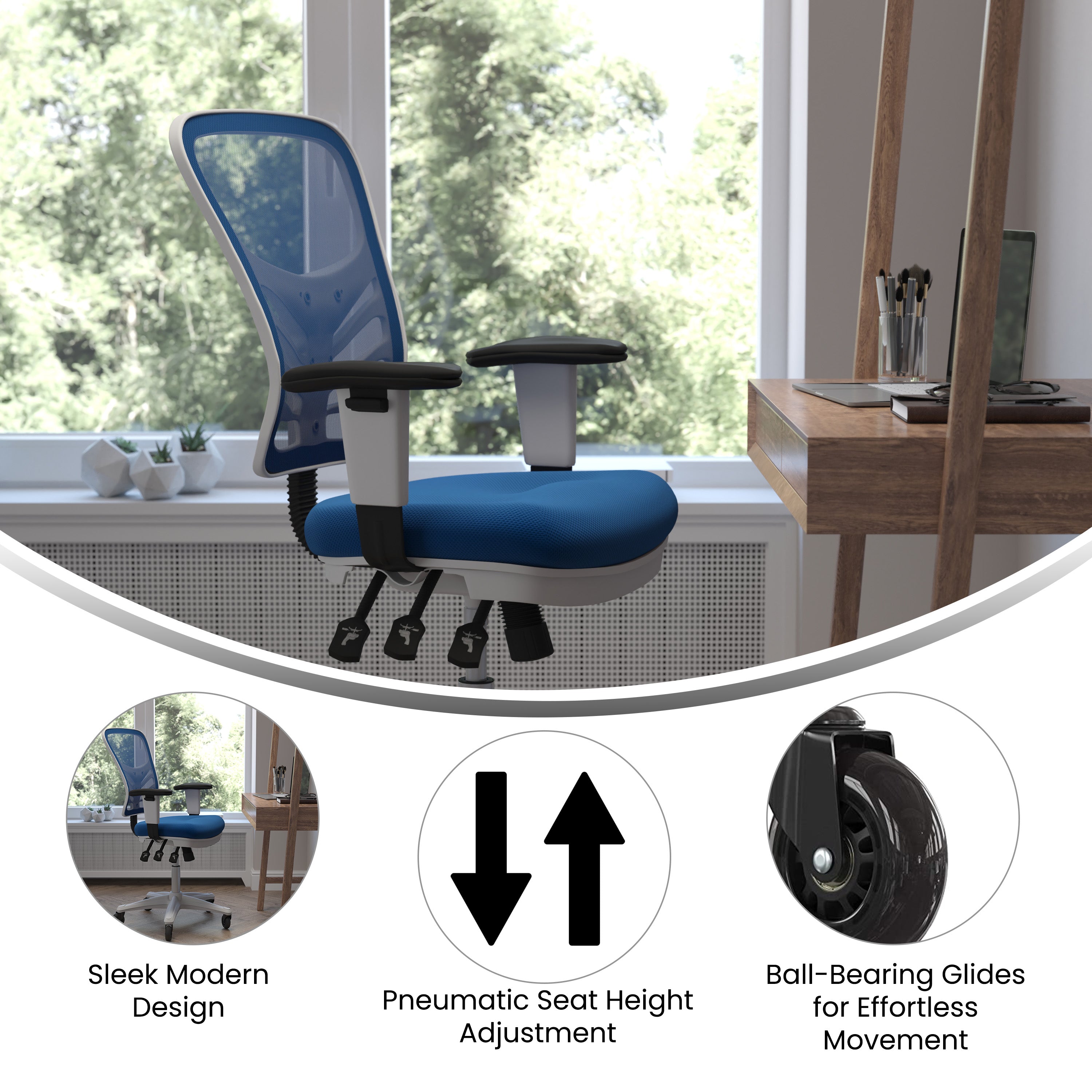Nicholas Mid-Back Multifunction Executive Swivel Ergonomic Office Chair with Adjustable Arms and Transparent Roller Wheels