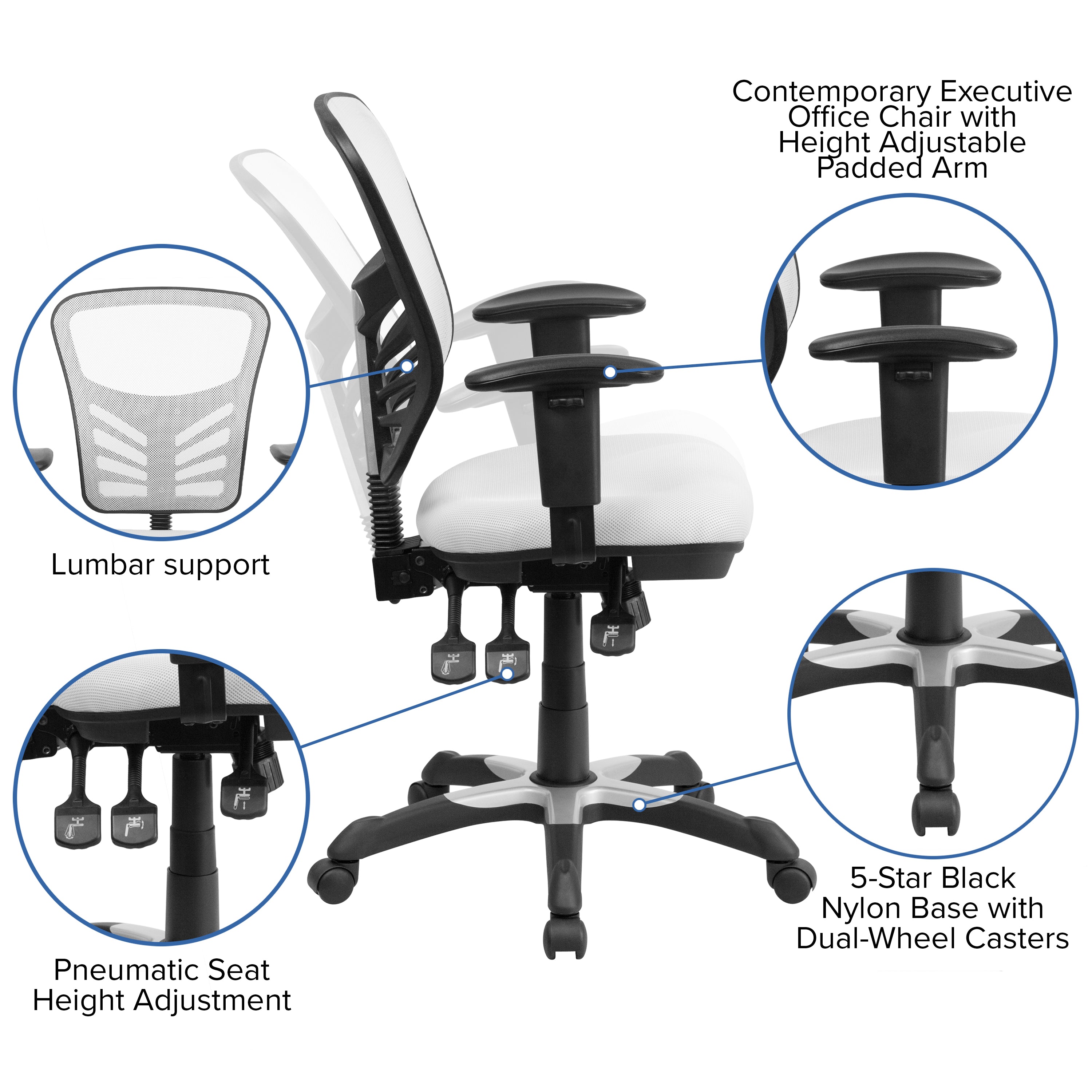 Mid-Back Mesh Multifunction Executive Swivel Ergonomic Office Chair with Adjustable Arms