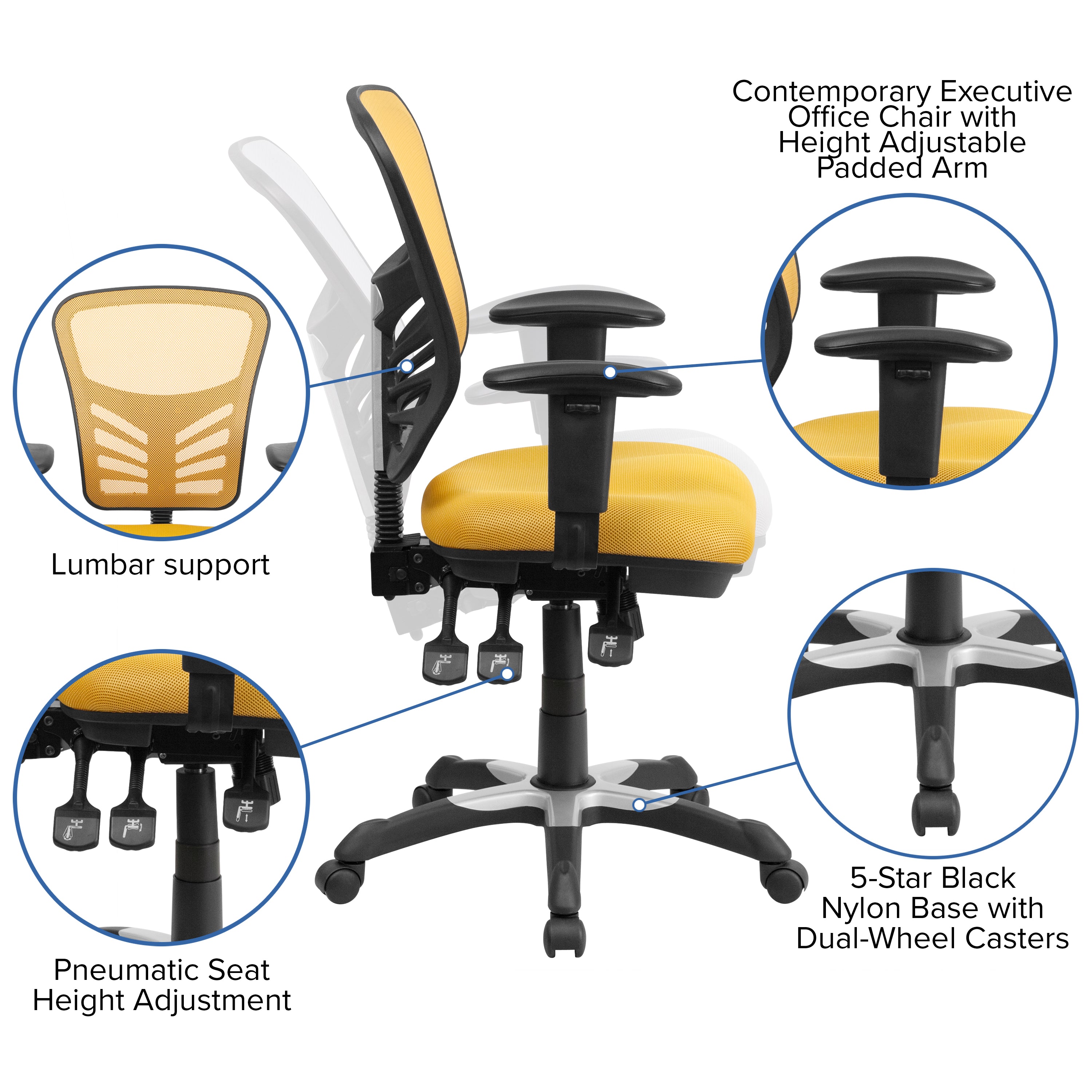 Mid-Back Mesh Multifunction Executive Swivel Ergonomic Office Chair with Adjustable Arms