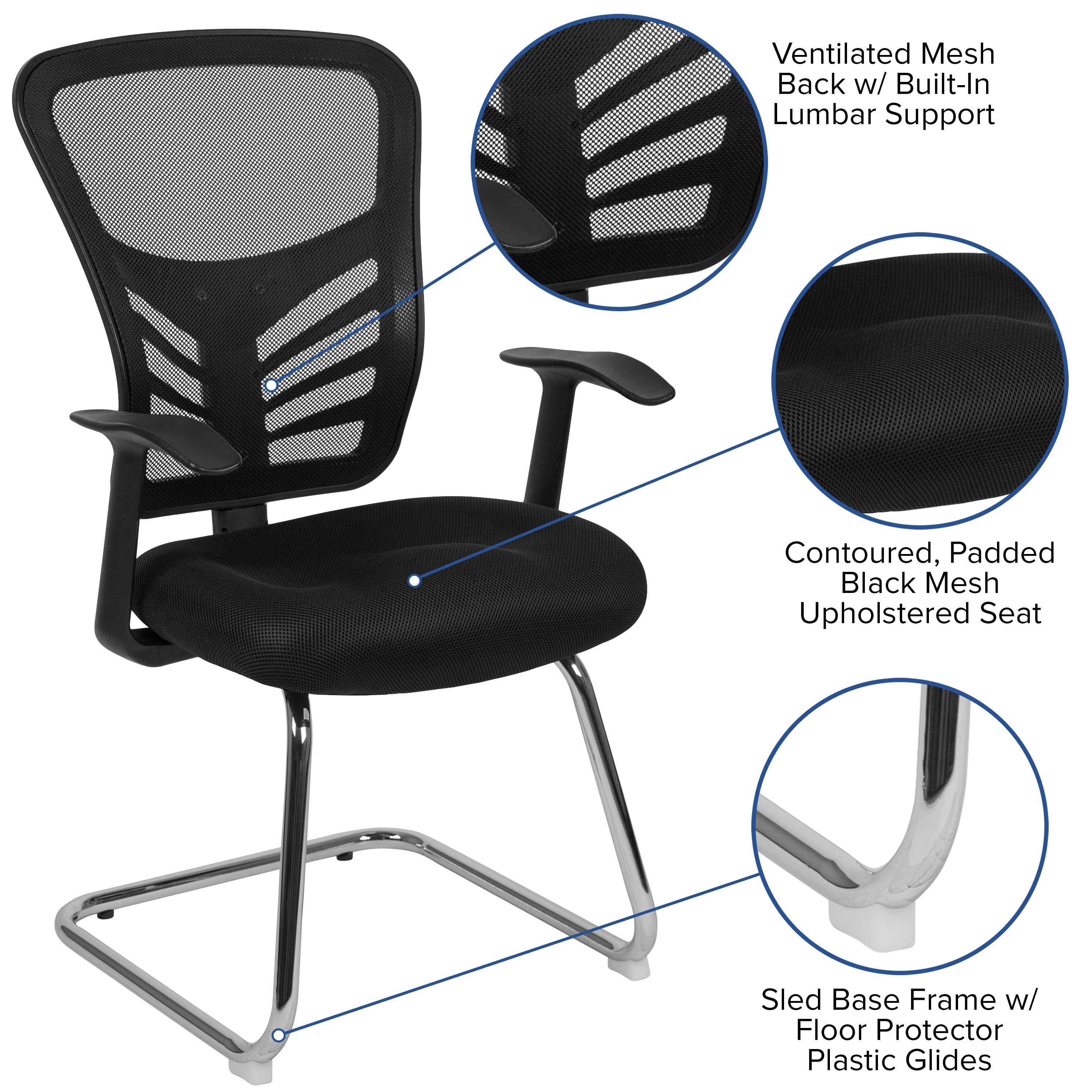 Mesh Side Reception Chair with Chrome Sled Base