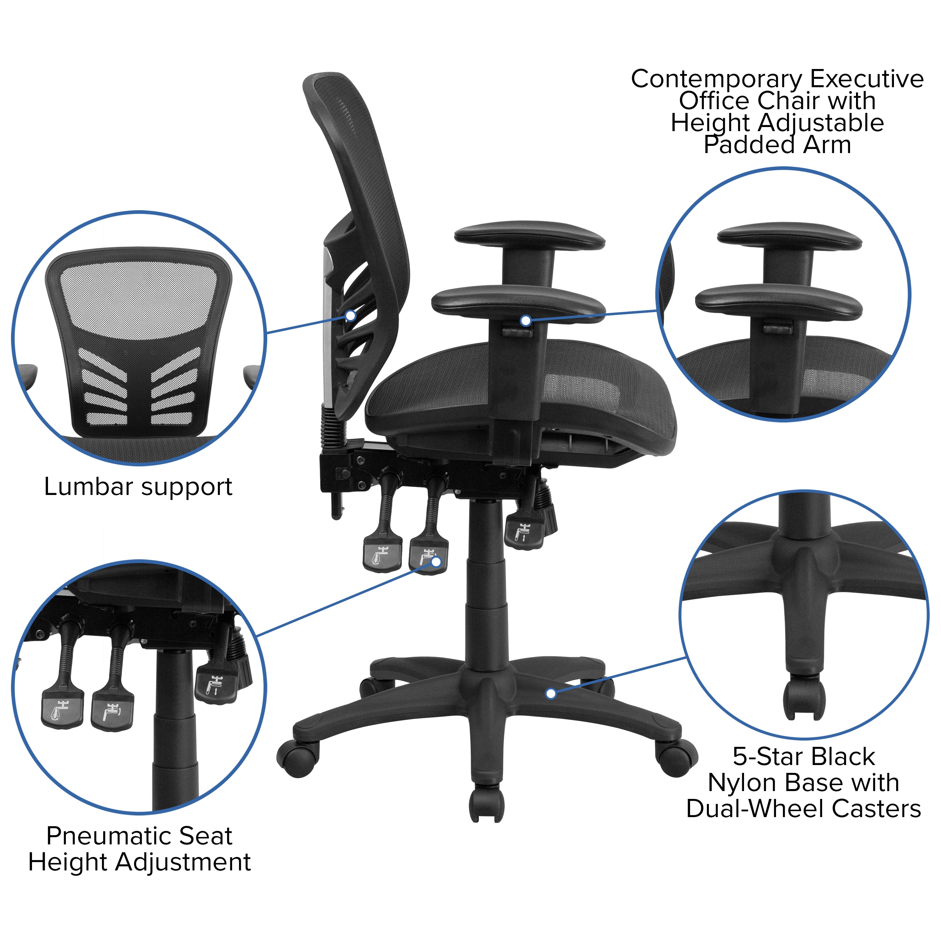 Mid-Back Transparent Mesh Multifunction Executive Swivel Ergonomic Office Chair with Adjustable Arms