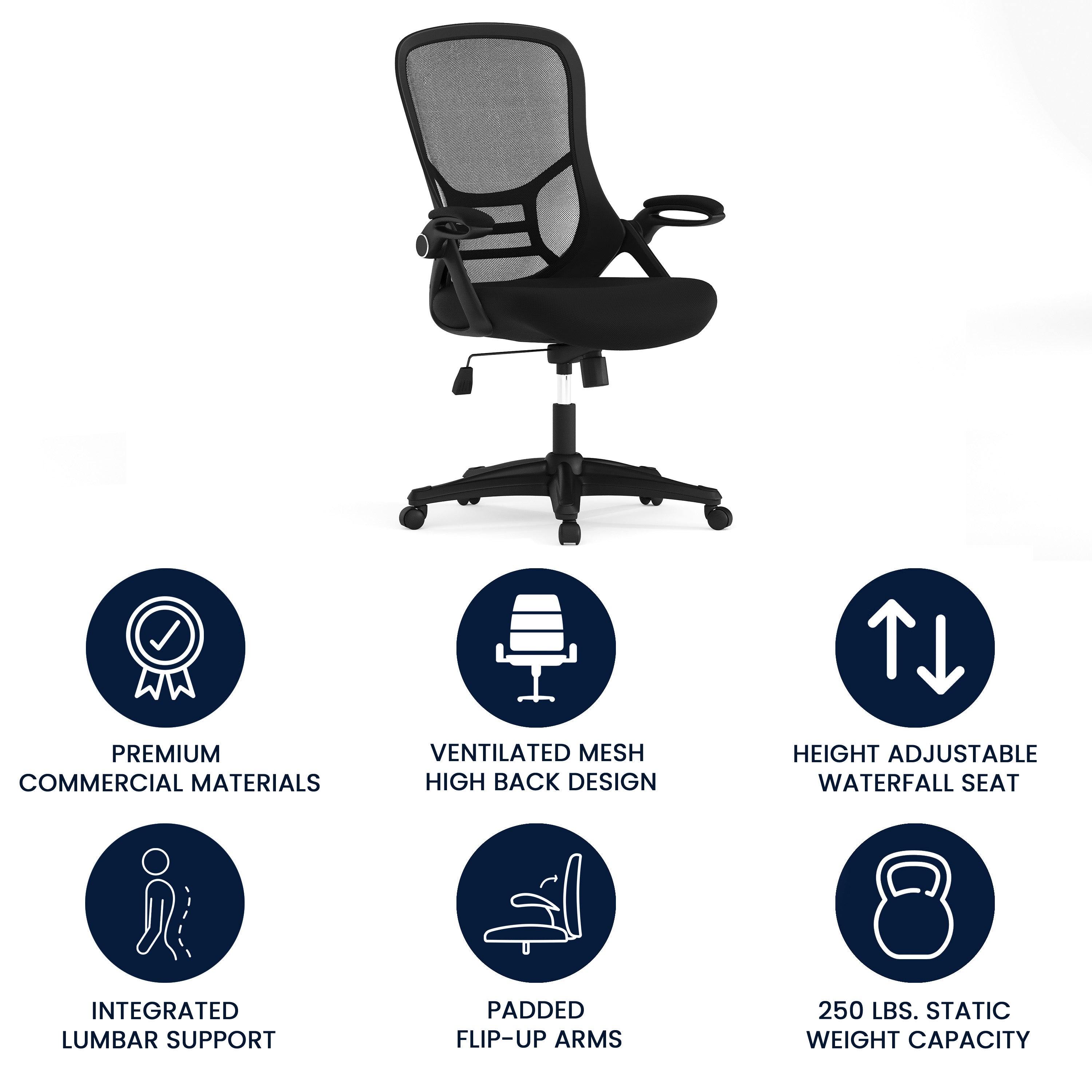 High Back Mesh Ergonomic Swivel Office Chair with Flip-up Arms