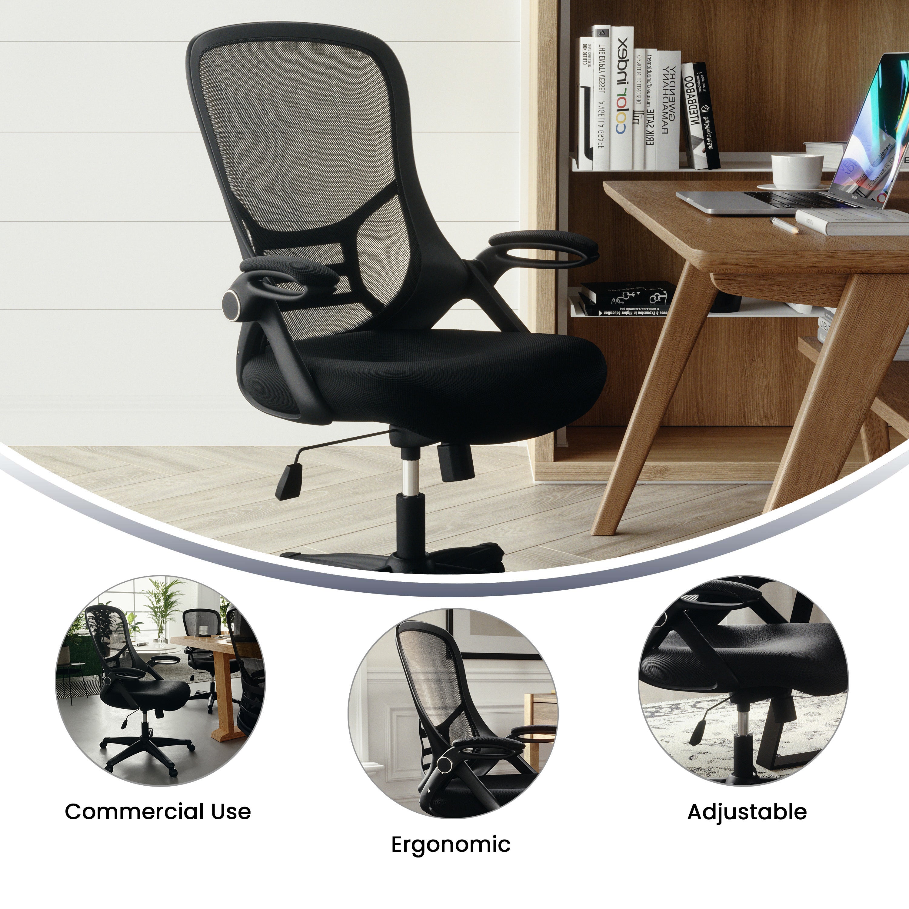High Back Mesh Ergonomic Swivel Office Chair with Flip-up Arms
