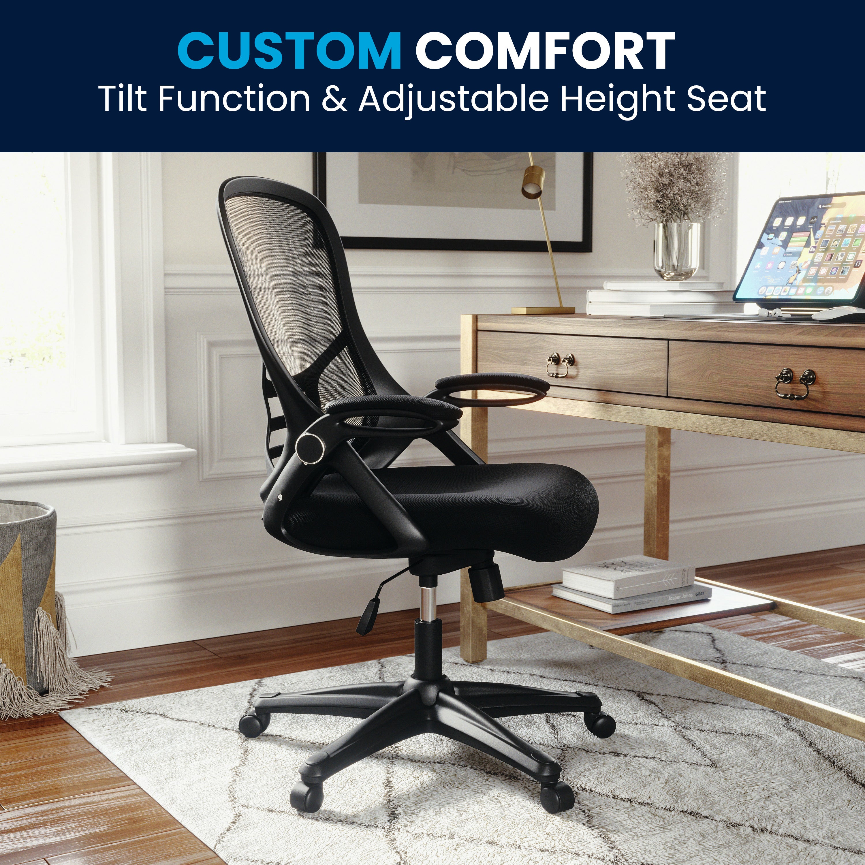 High Back Mesh Ergonomic Swivel Office Chair with Flip-up Arms
