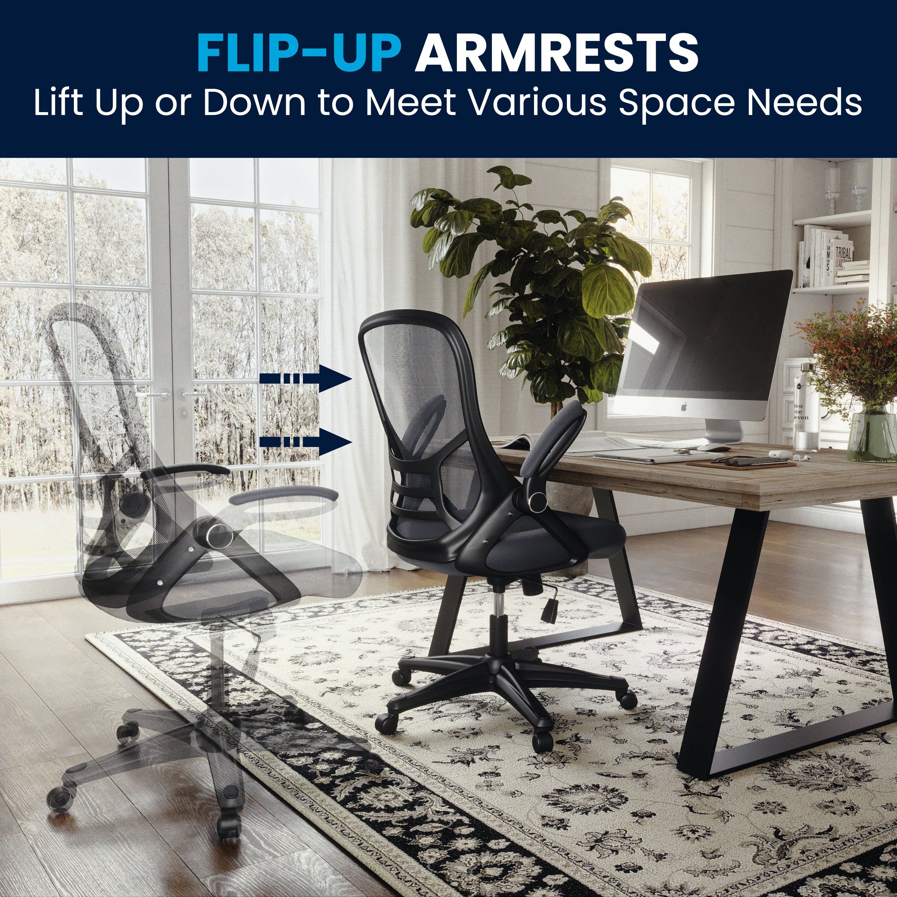 High Back Mesh Ergonomic Swivel Office Chair with Flip-up Arms