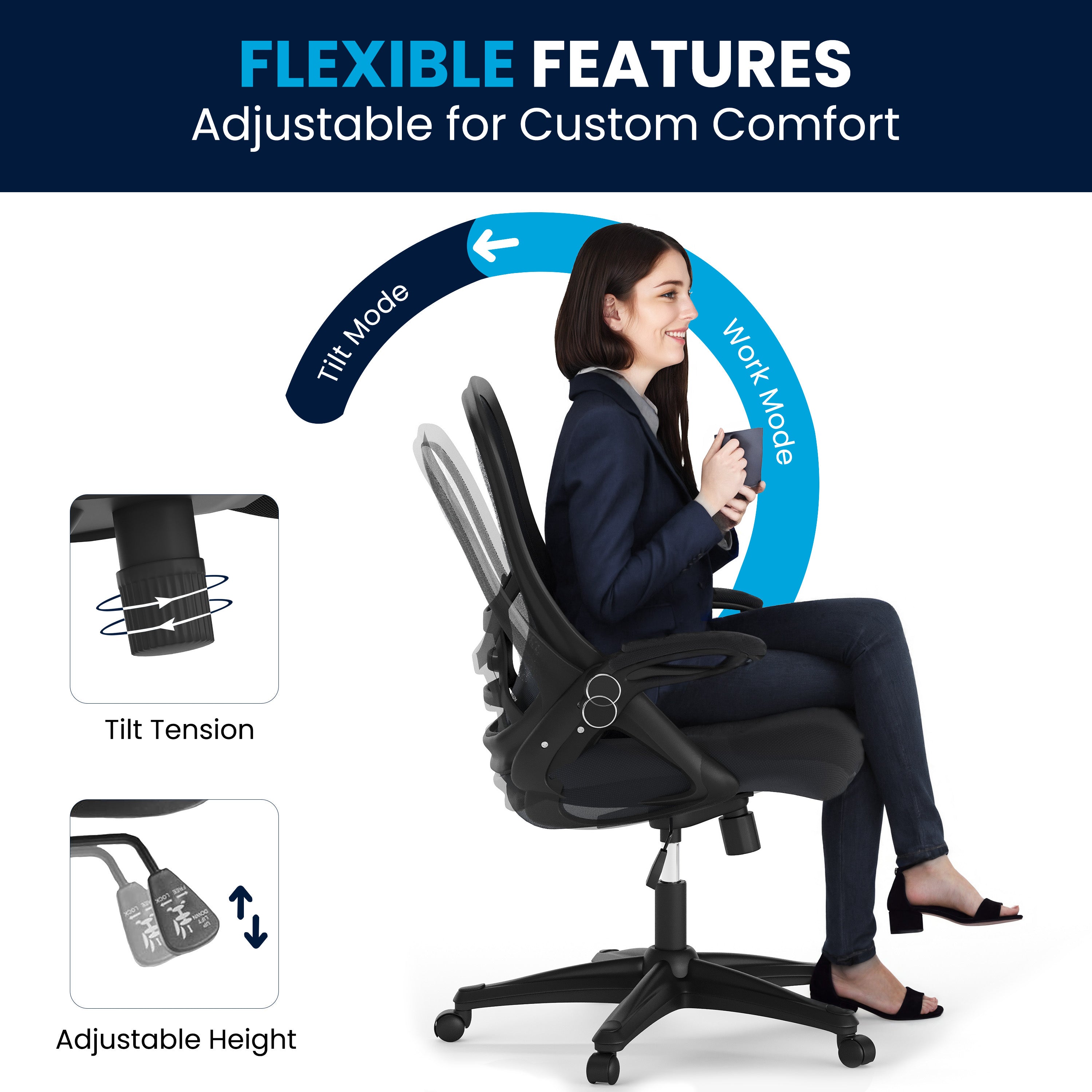High Back Mesh Ergonomic Swivel Office Chair with Flip-up Arms