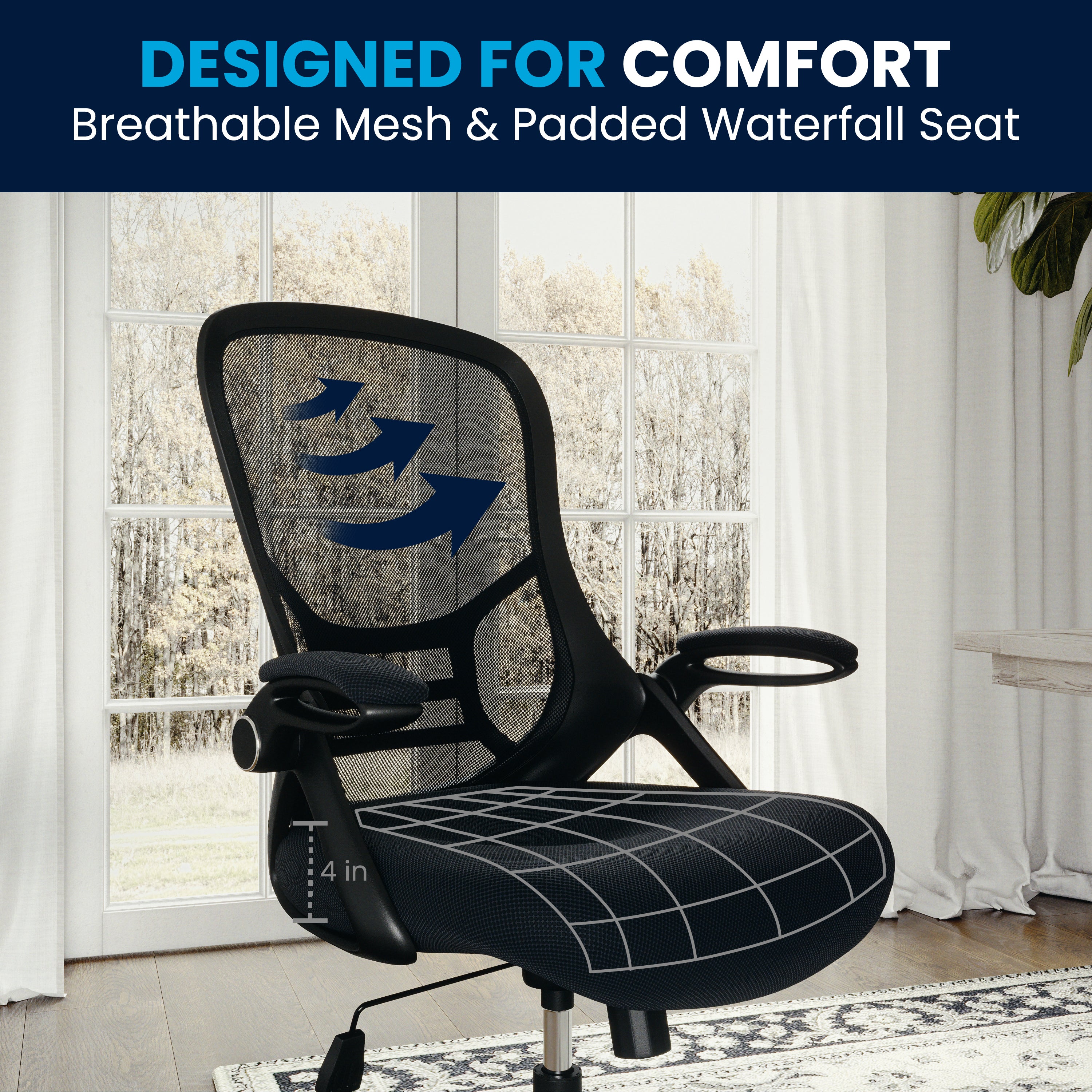 High Back Mesh Ergonomic Swivel Office Chair with Flip-up Arms