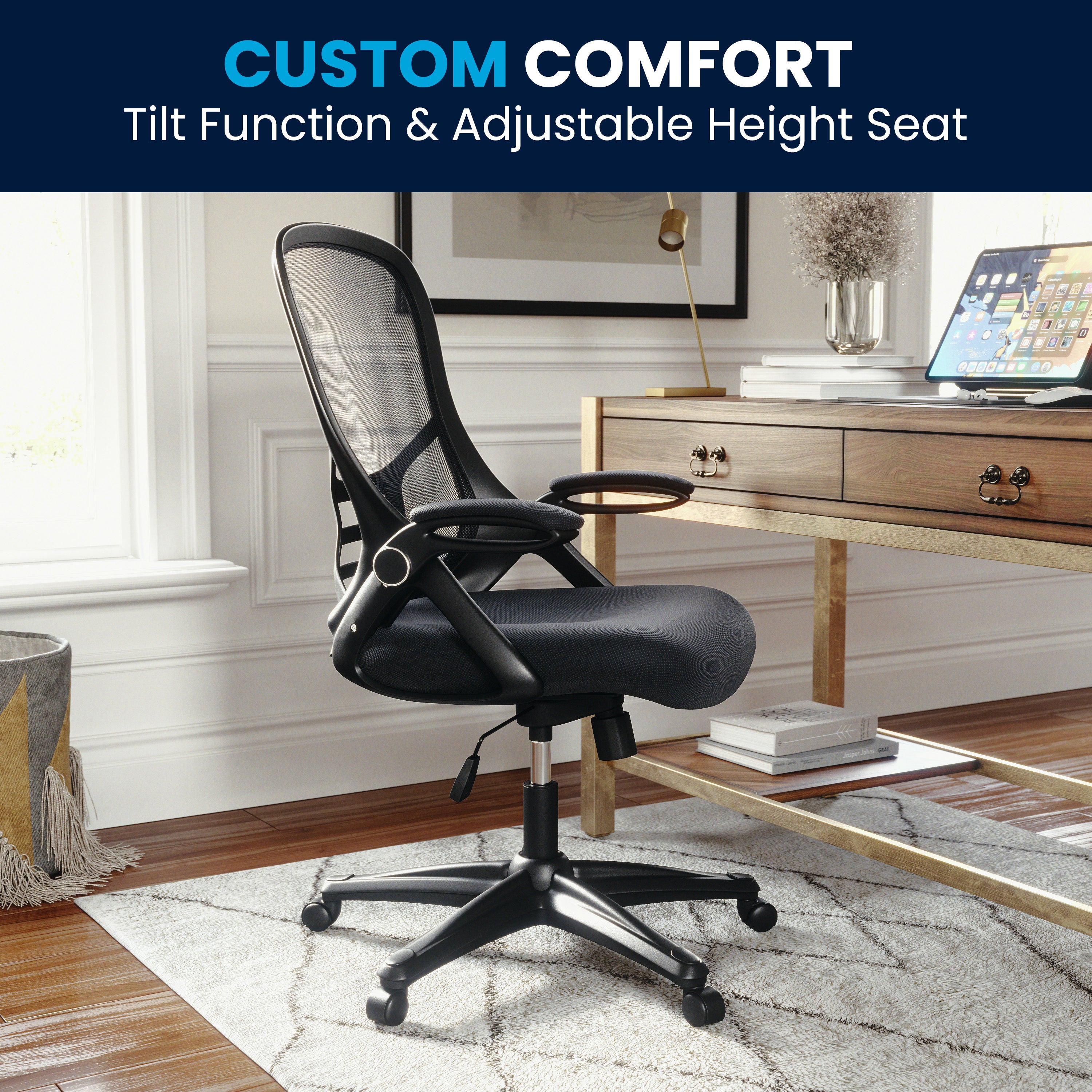 High Back Mesh Ergonomic Swivel Office Chair with Flip-up Arms
