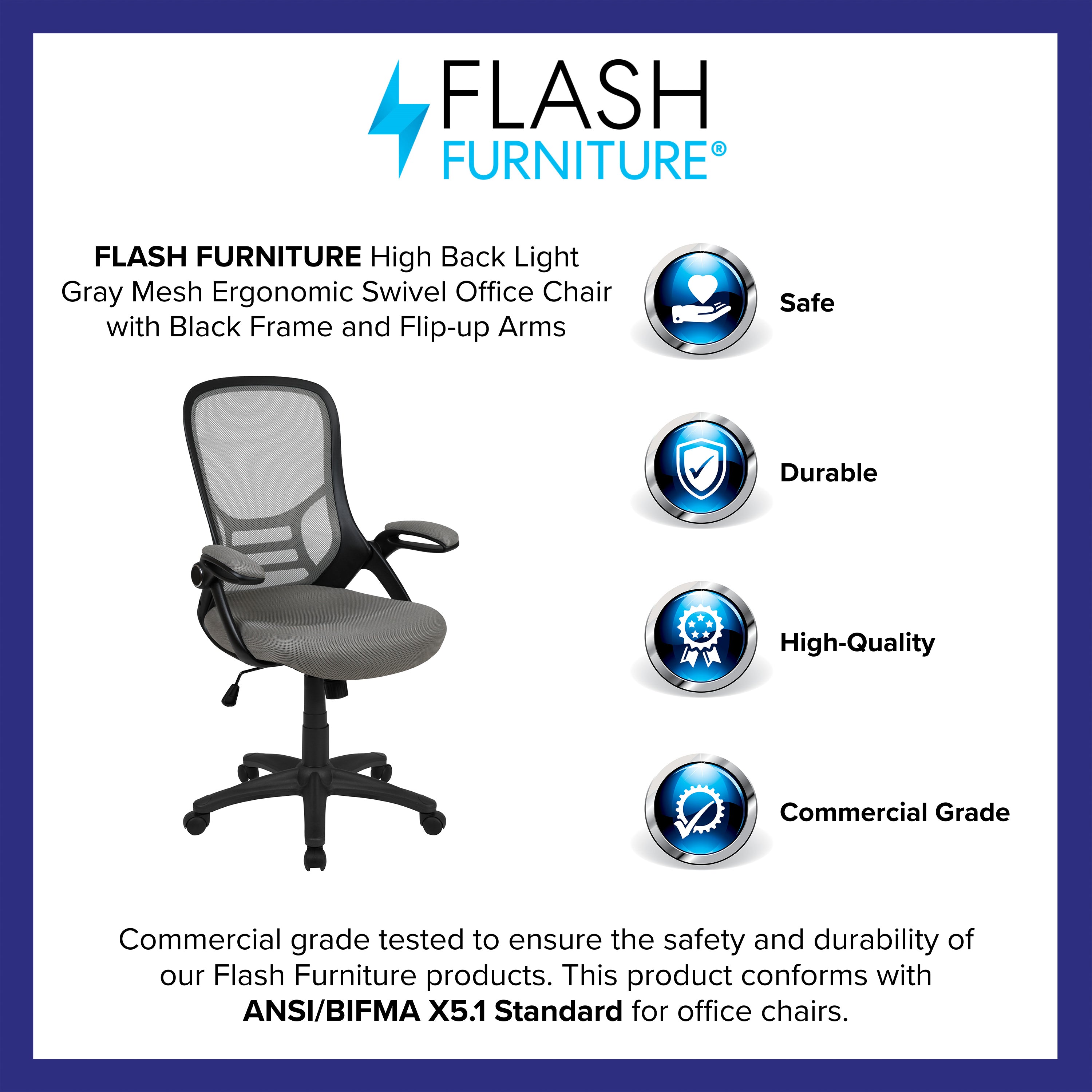 High Back Mesh Ergonomic Swivel Office Chair with Flip-up Arms