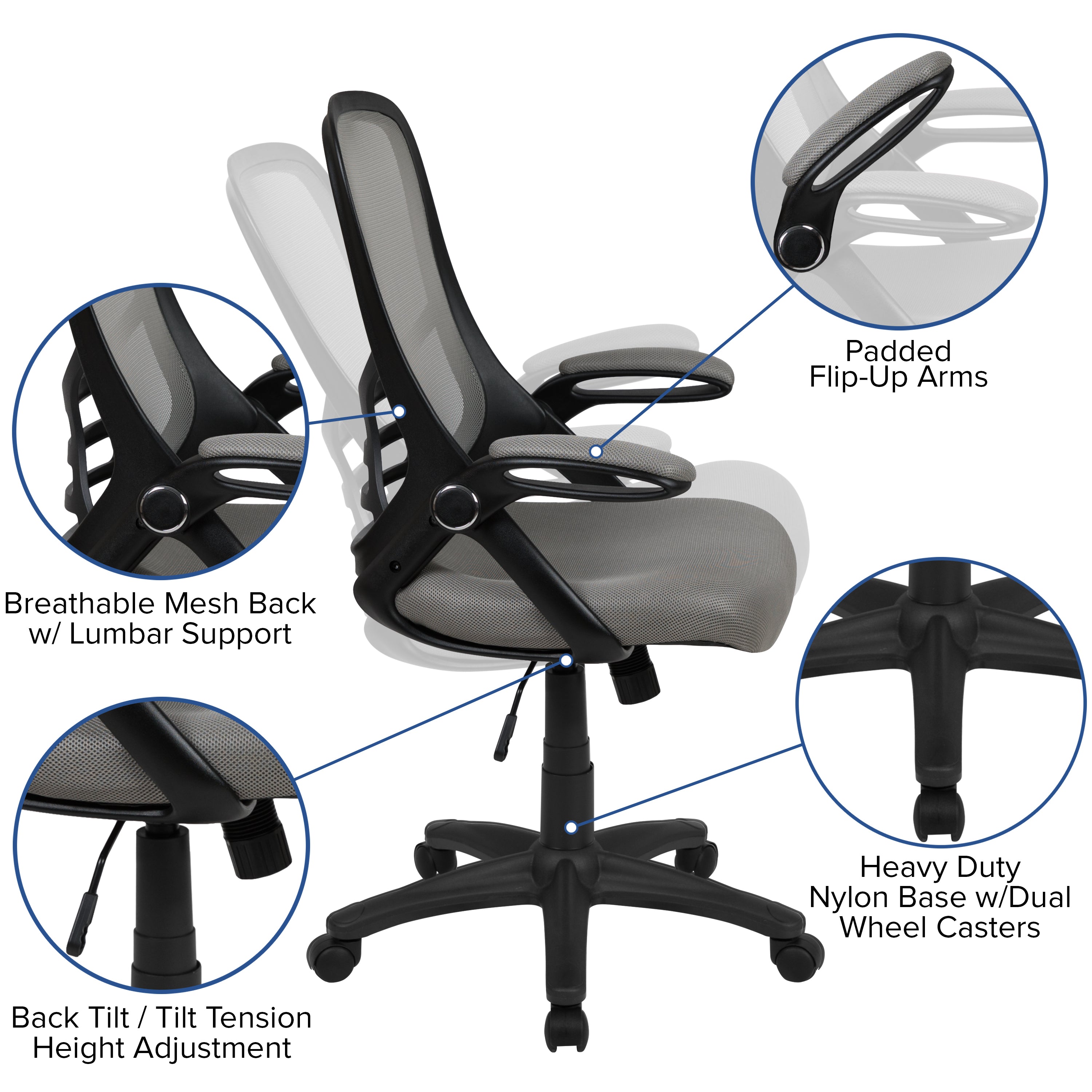 High Back Mesh Ergonomic Swivel Office Chair with Flip-up Arms
