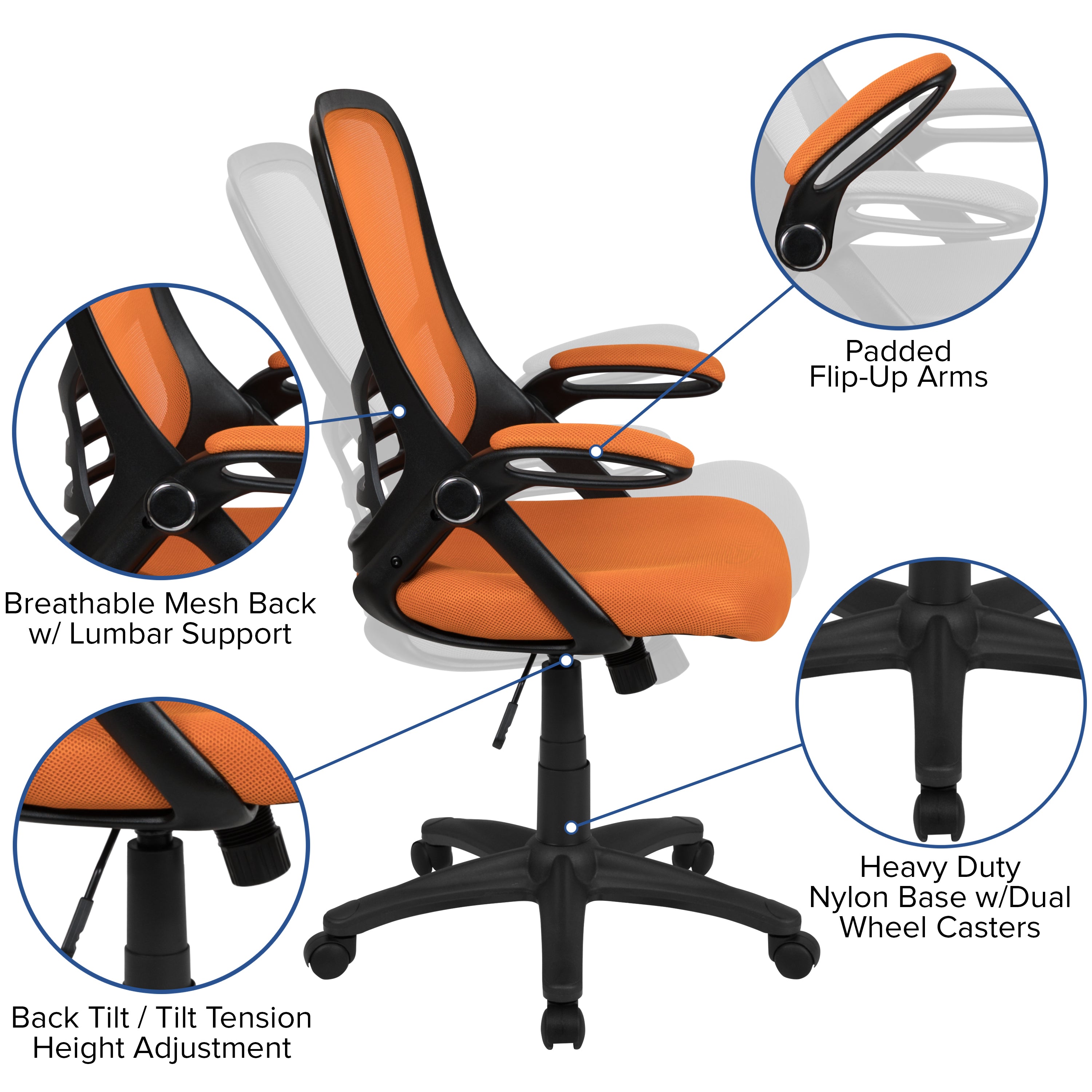 High Back Mesh Ergonomic Swivel Office Chair with Flip-up Arms