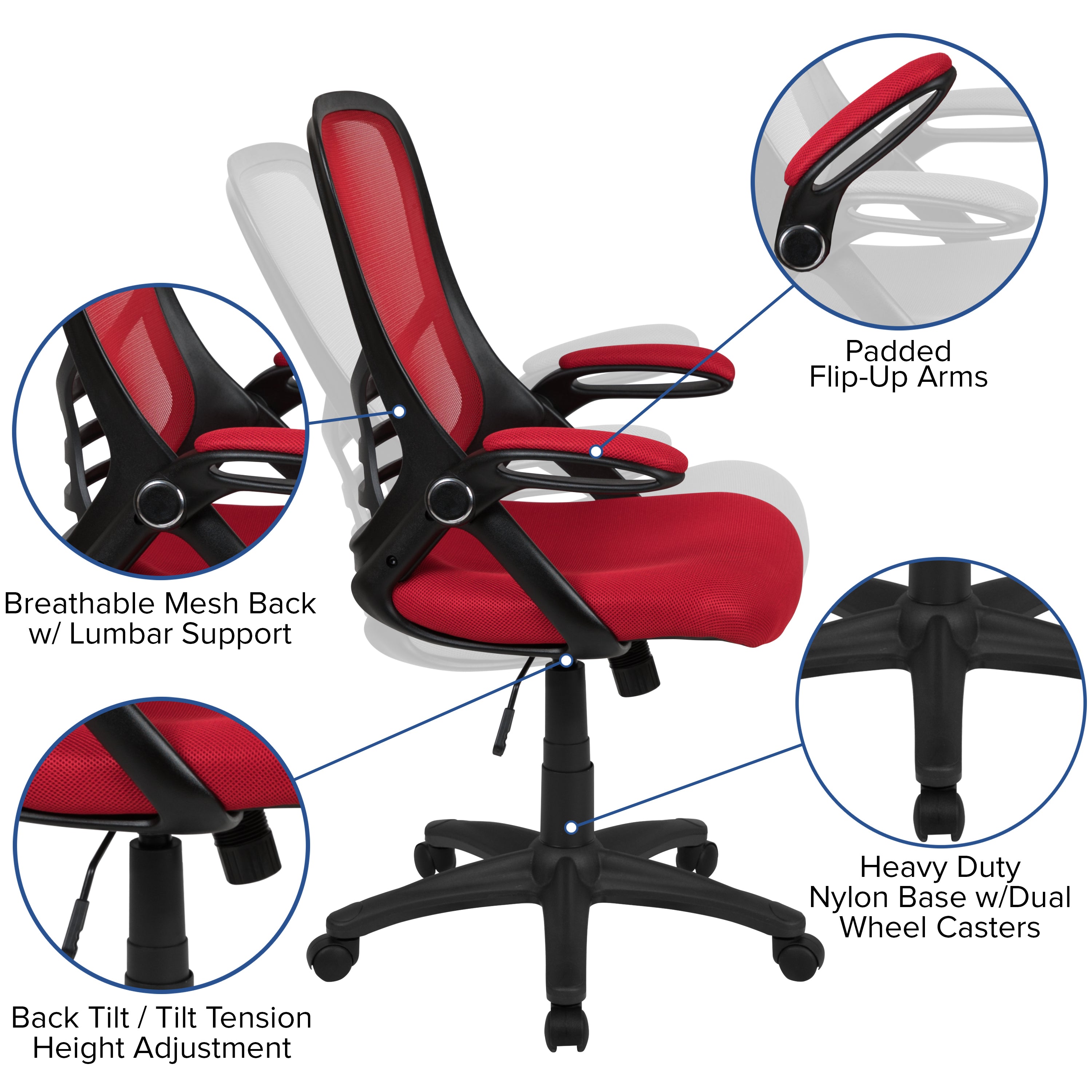 High Back Mesh Ergonomic Swivel Office Chair with Flip-up Arms