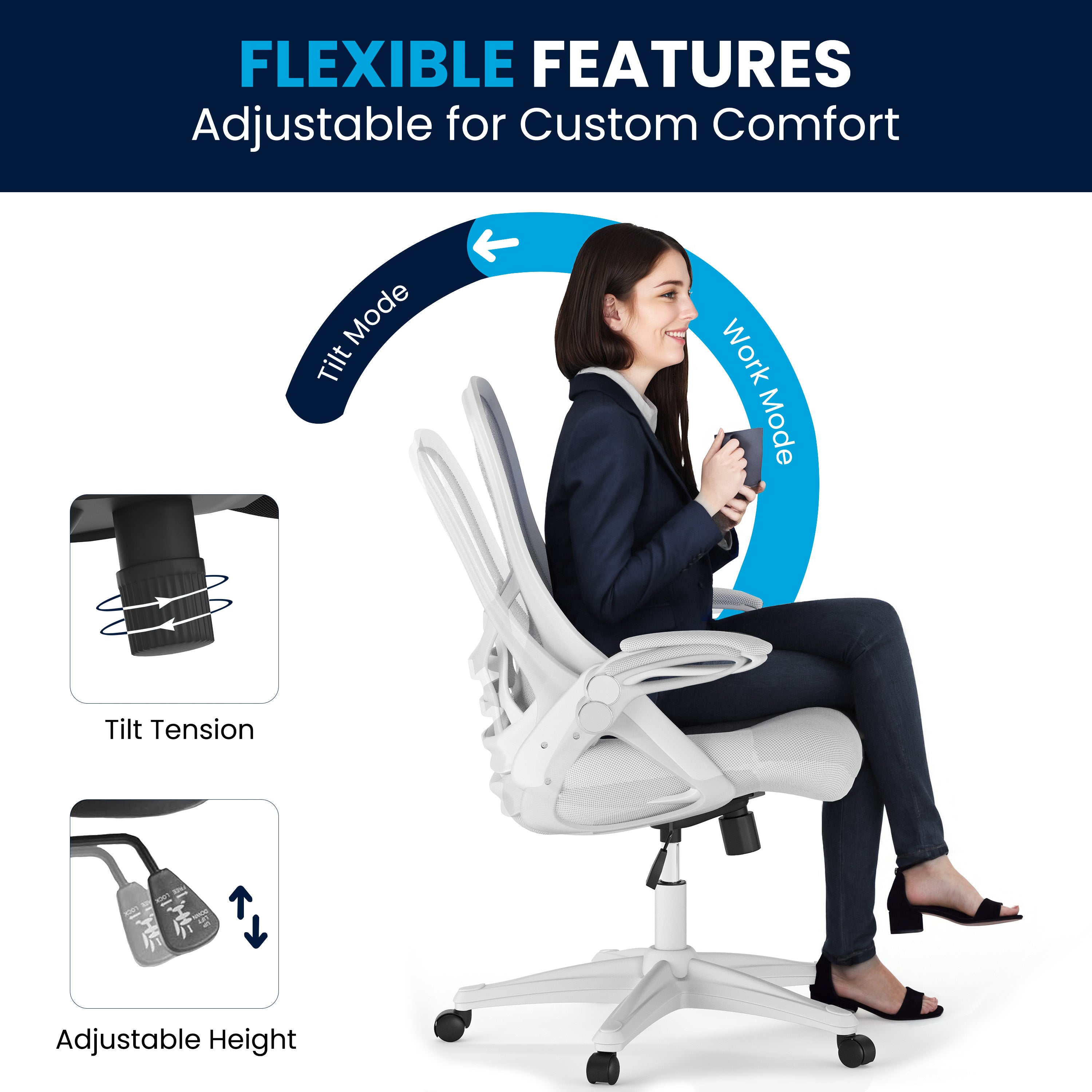 High Back Mesh Ergonomic Swivel Office Chair with Flip-up Arms
