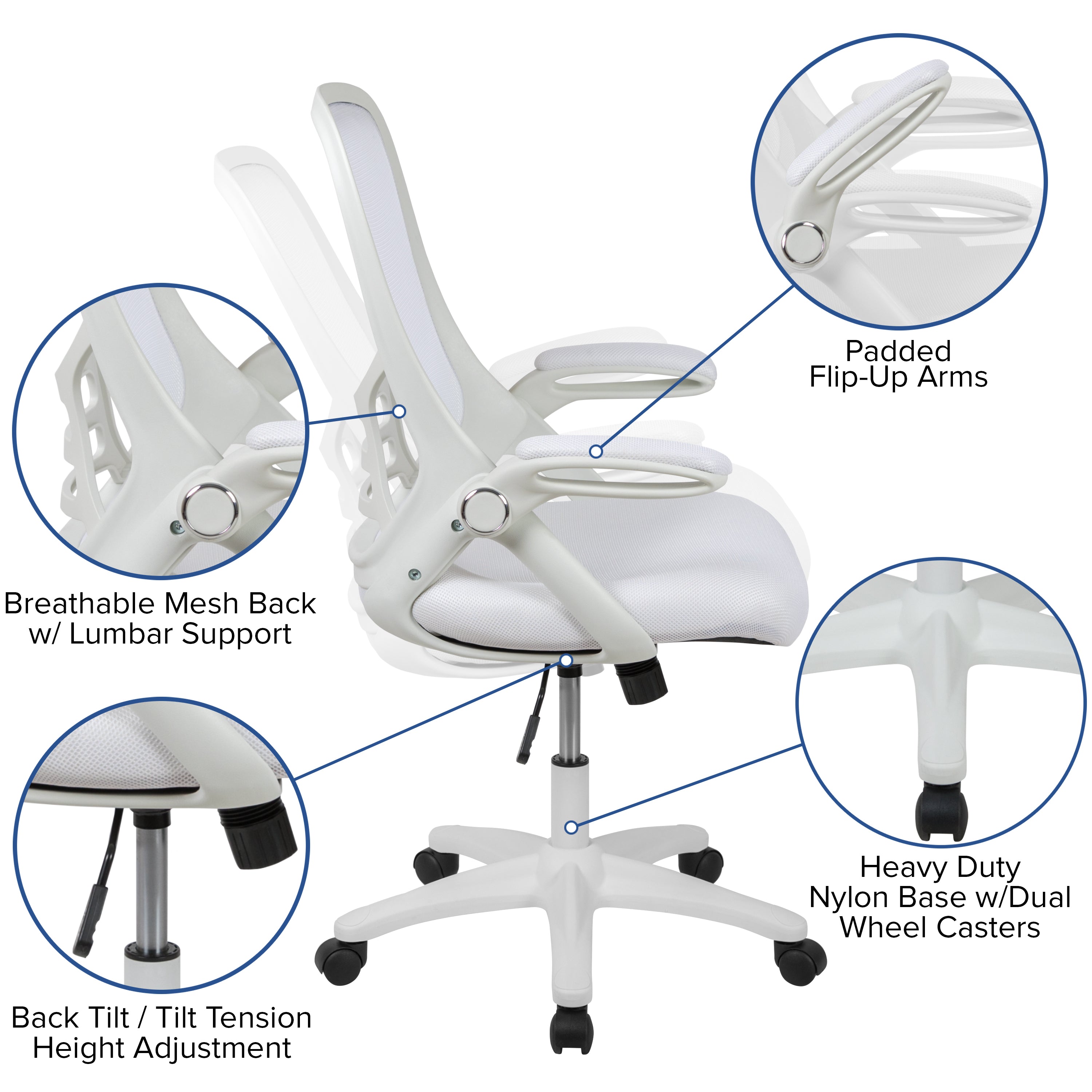 High Back Mesh Ergonomic Swivel Office Chair with Flip-up Arms