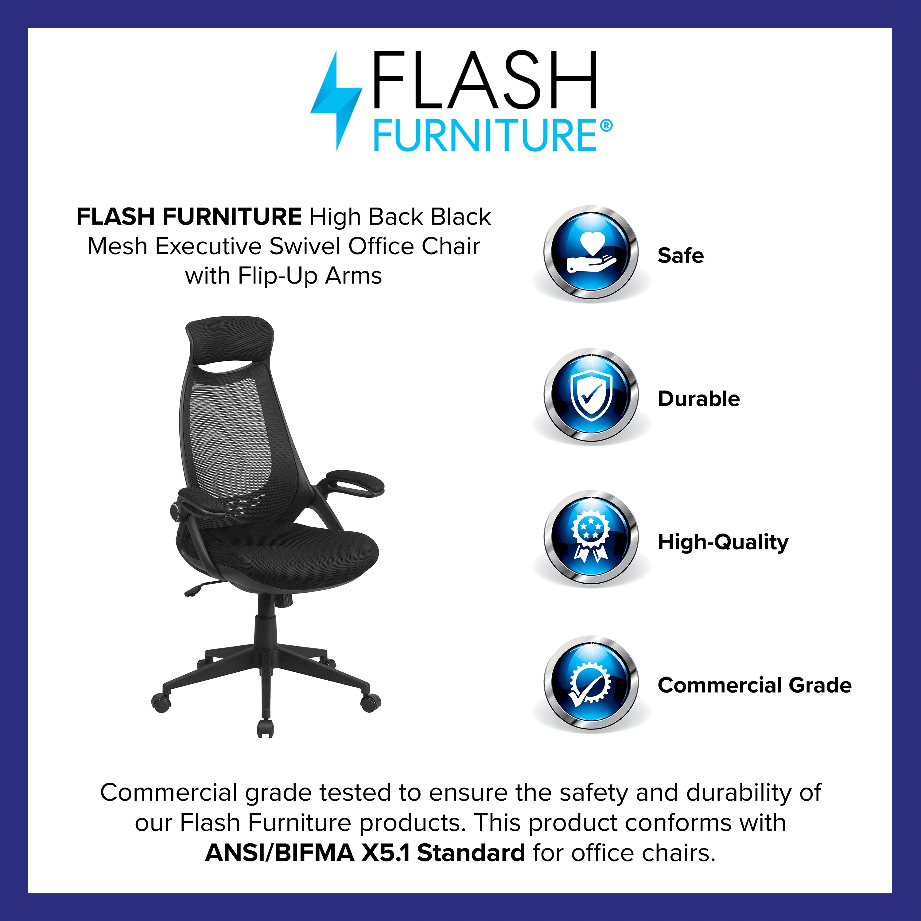 High Back Mesh Executive Swivel Office Chair with Flip-Up Arms