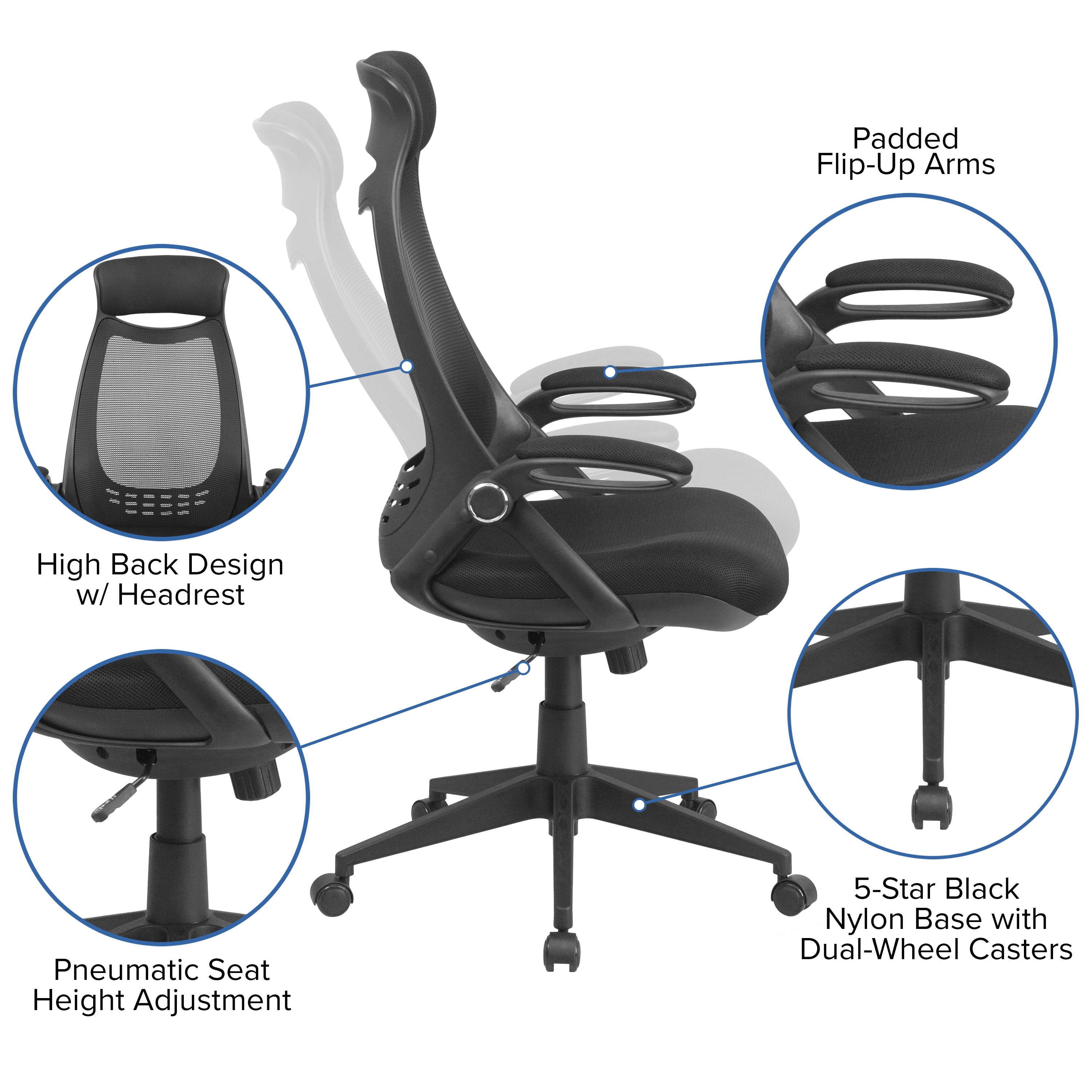 High Back Mesh Executive Swivel Office Chair with Flip-Up Arms-Office Chair-Flash Furniture-Wall2Wall Furnishings